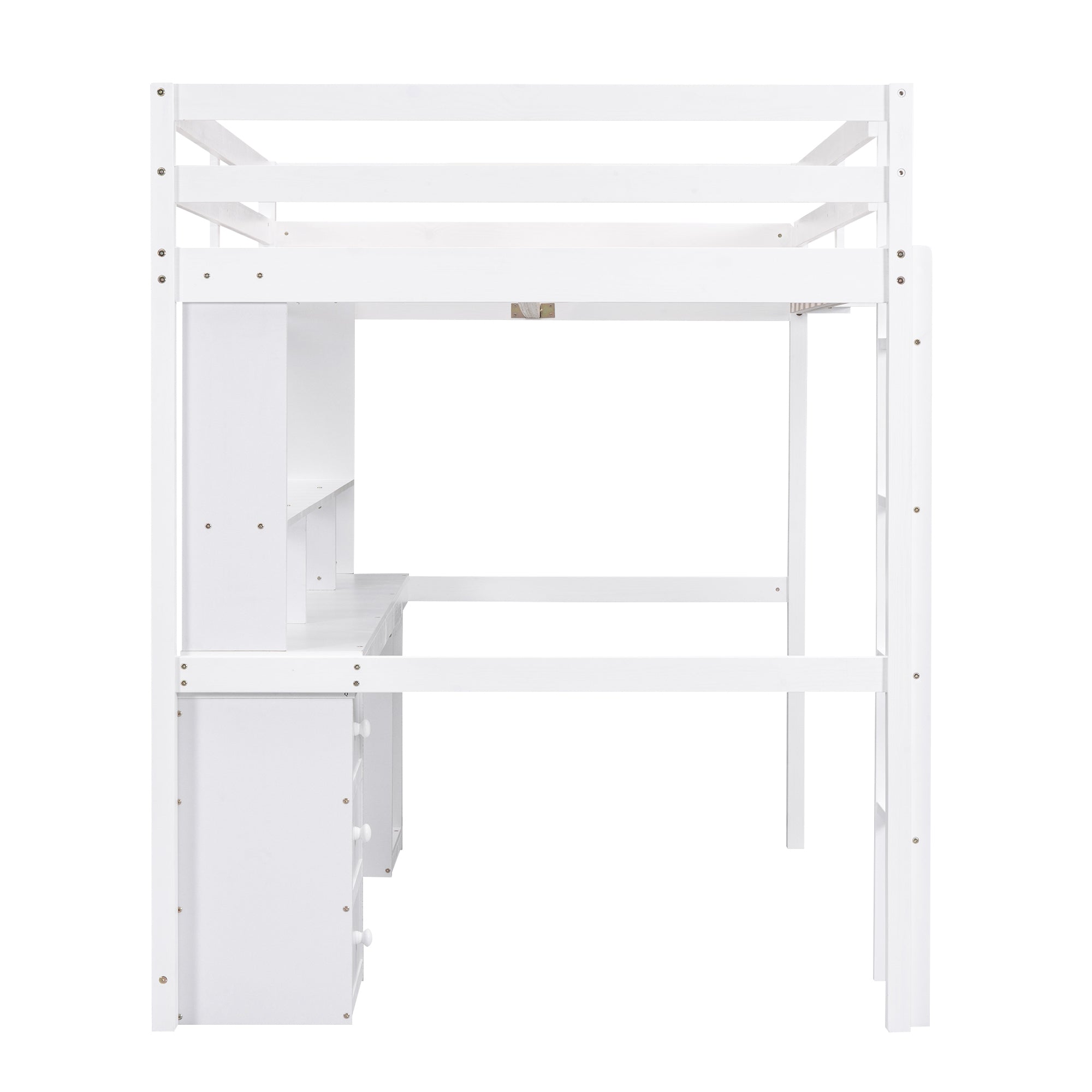 Full Size Loft Bed with Multi-storage Desk, LED light and Bedside Tray, Charging Station, White - Atlantic Fine Furniture Melbourne FL