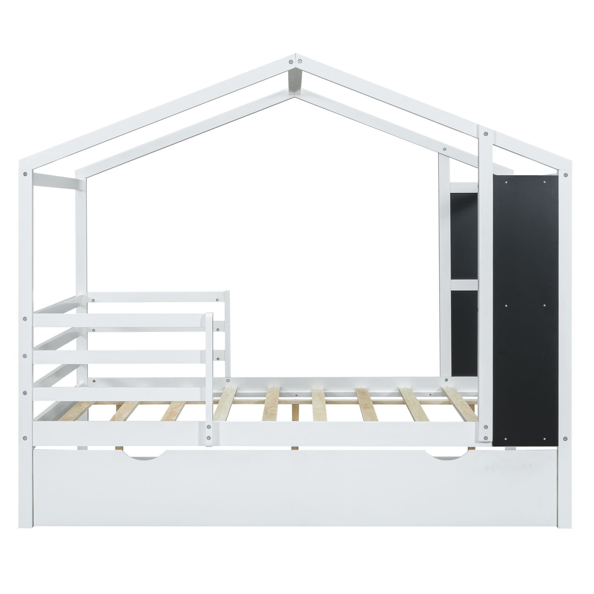 Full Size Wood House Bed with Fence and Writing Board, White - Atlantic Fine Furniture Melbourne FL