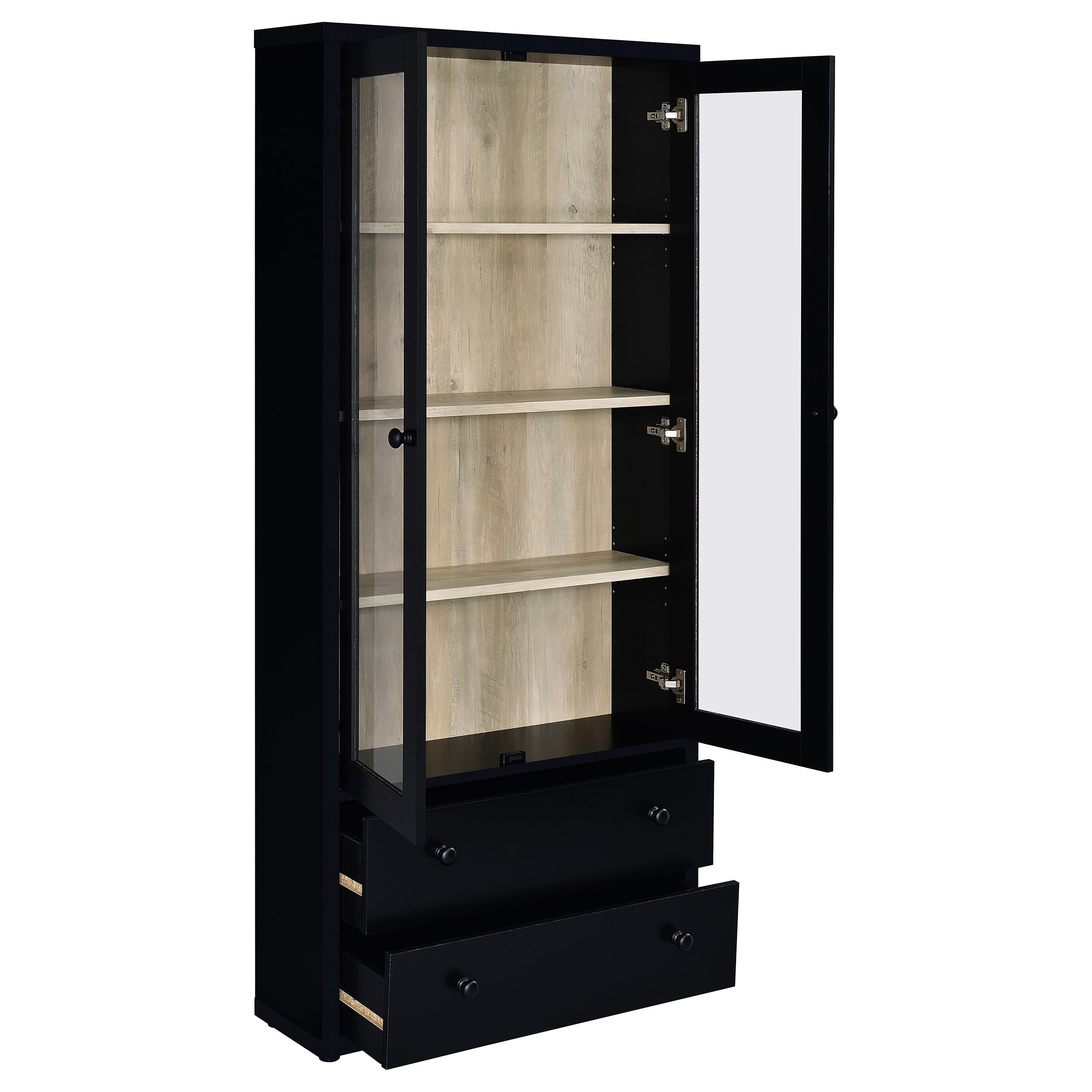 Hawthorne 4-shelf Glass Door Cabinet with Drawers Black — view 3