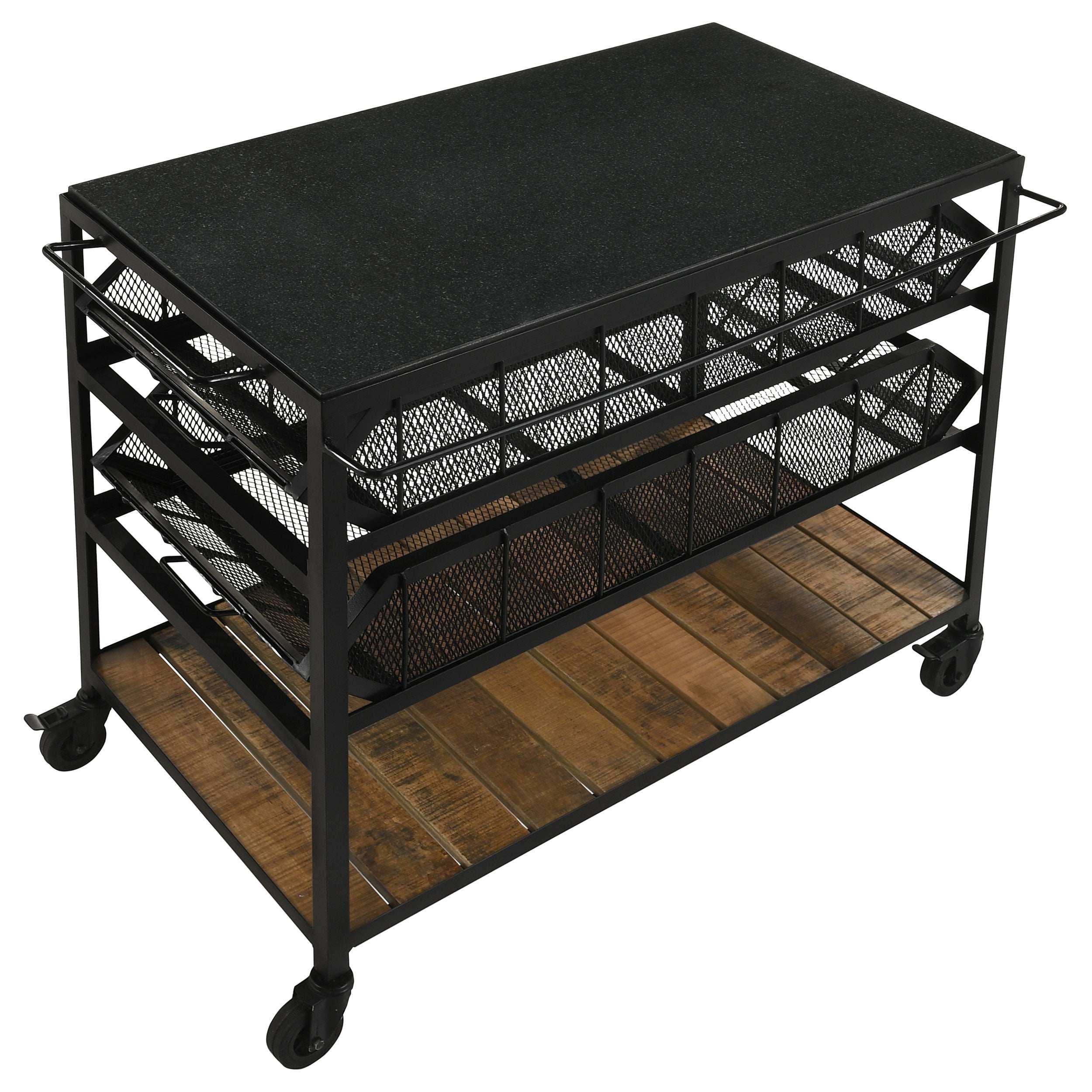 Evander Marble Top Kitchen Cart with Removable Shelves Black — view 3