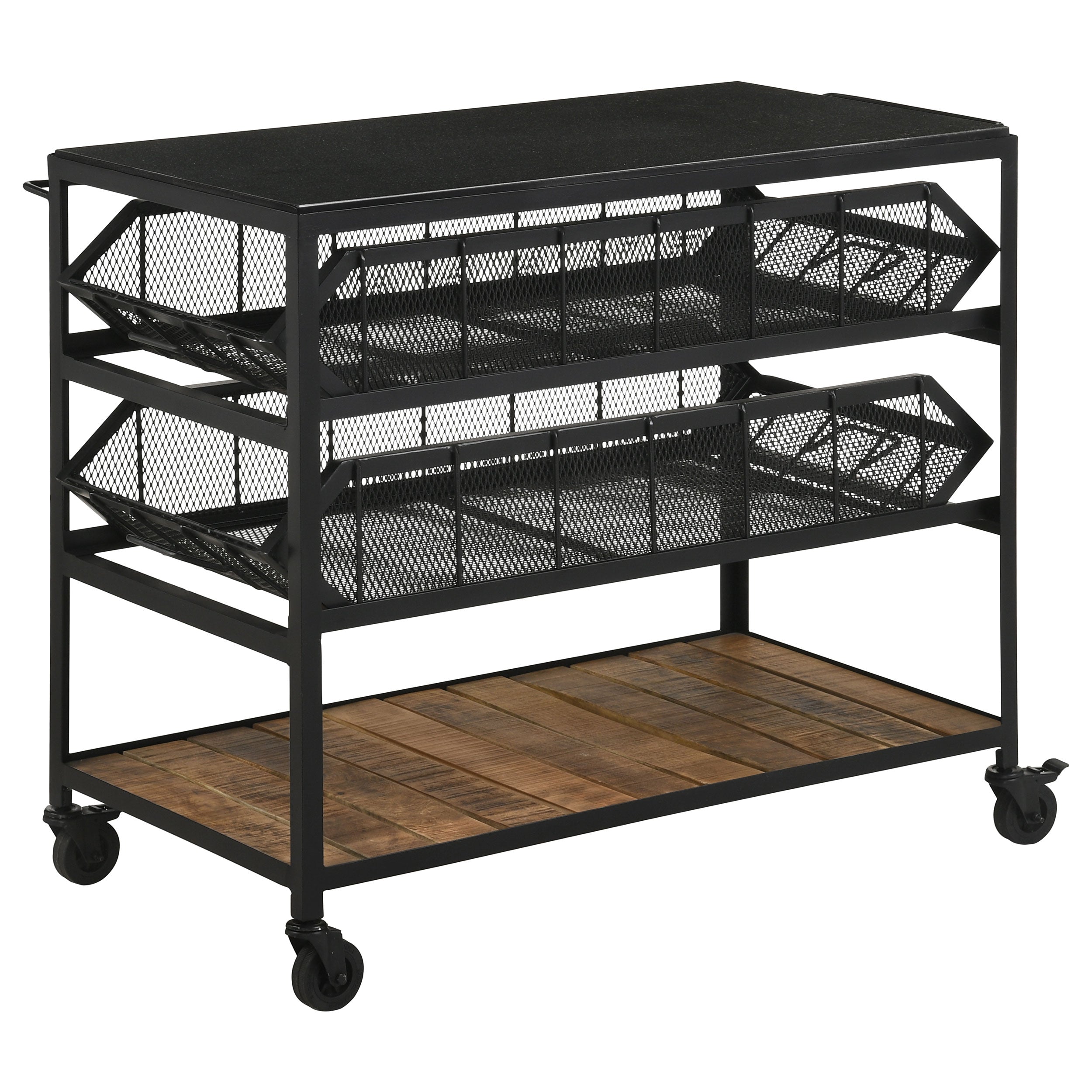 Evander Marble Top Kitchen Cart with Removable Shelves Black — view 5