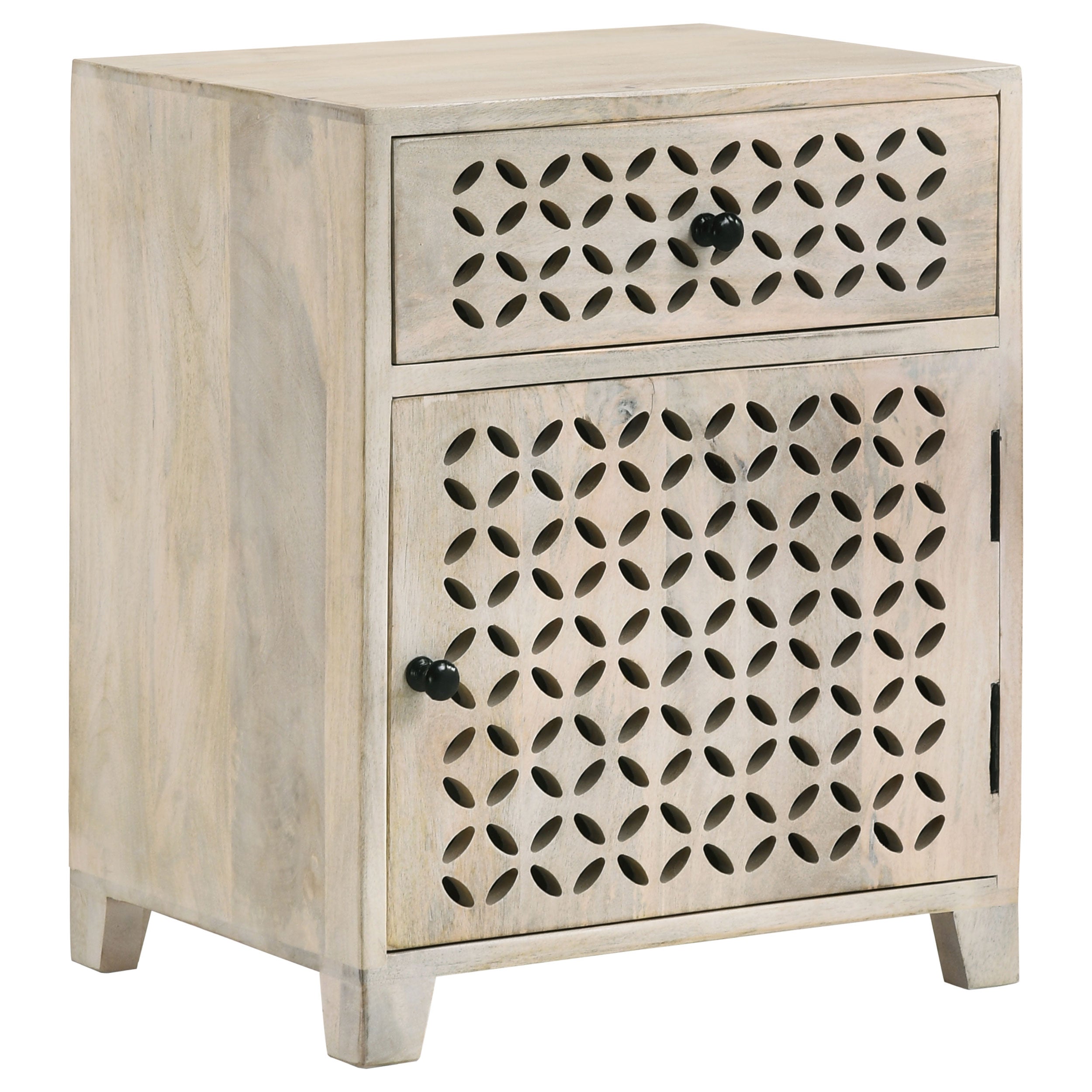August 1-drawer Trellis Pattern Storage Cabinet White Washed — view 1