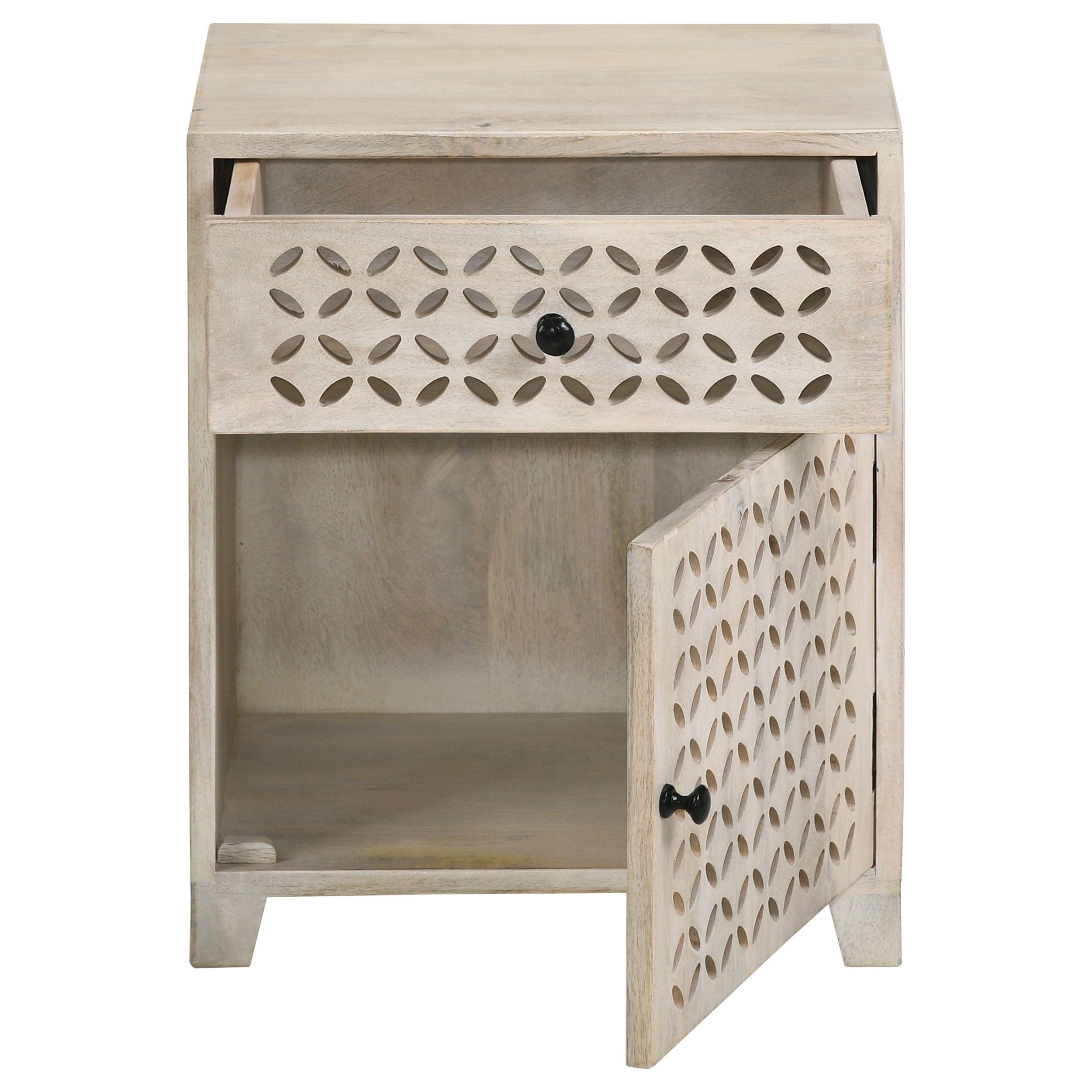 August 1-drawer Trellis Pattern Storage Cabinet White Washed — view 5