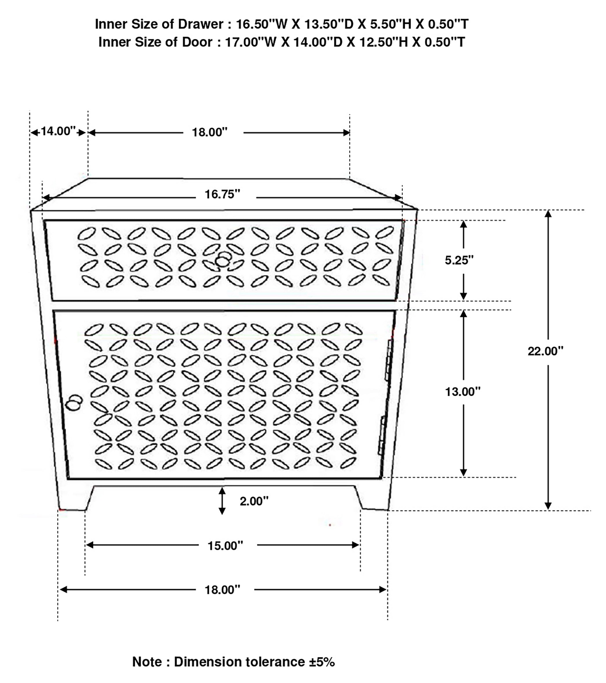 August 1-drawer Trellis Pattern Storage Cabinet White Washed — view 12