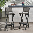 Outdoor Folding Acacia Wood Barstools With Rattan Backrest And Seat