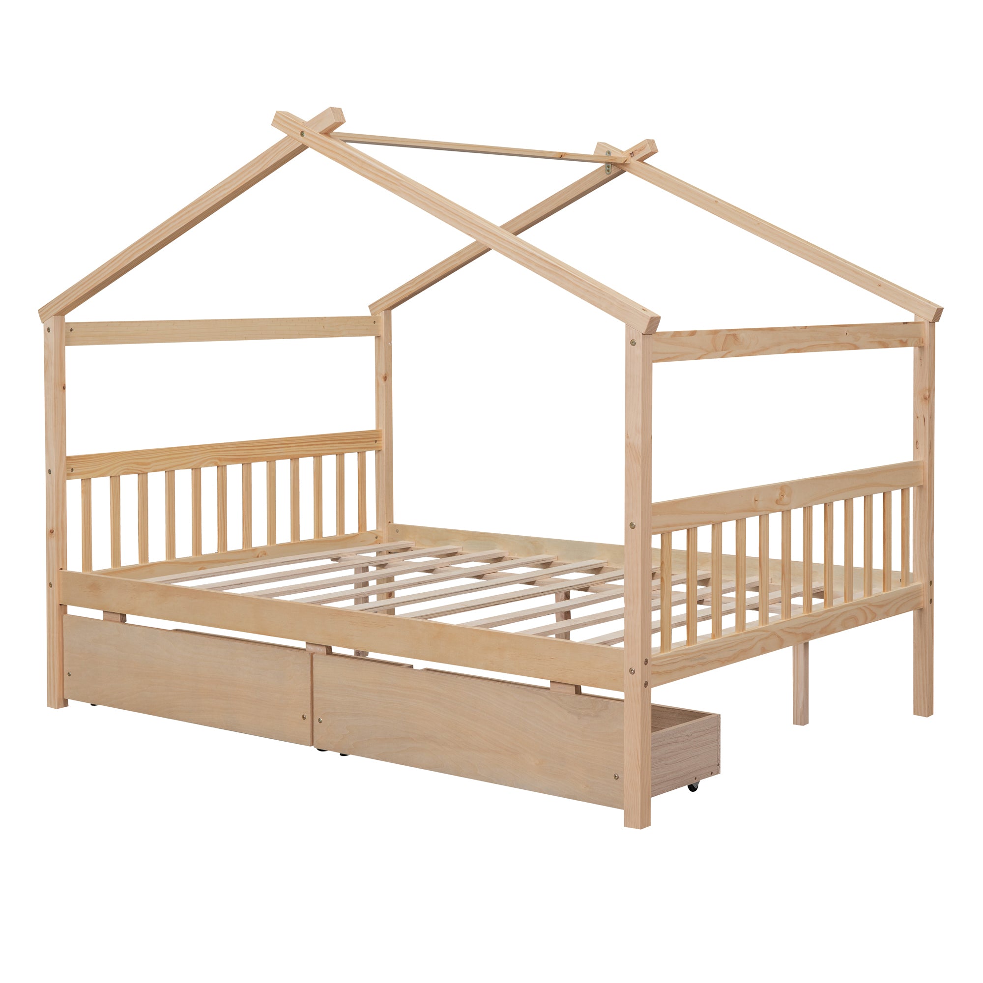 Full Size Wooden House Bed with Drawers, Natural - Atlantic Fine Furniture Melbourne FL