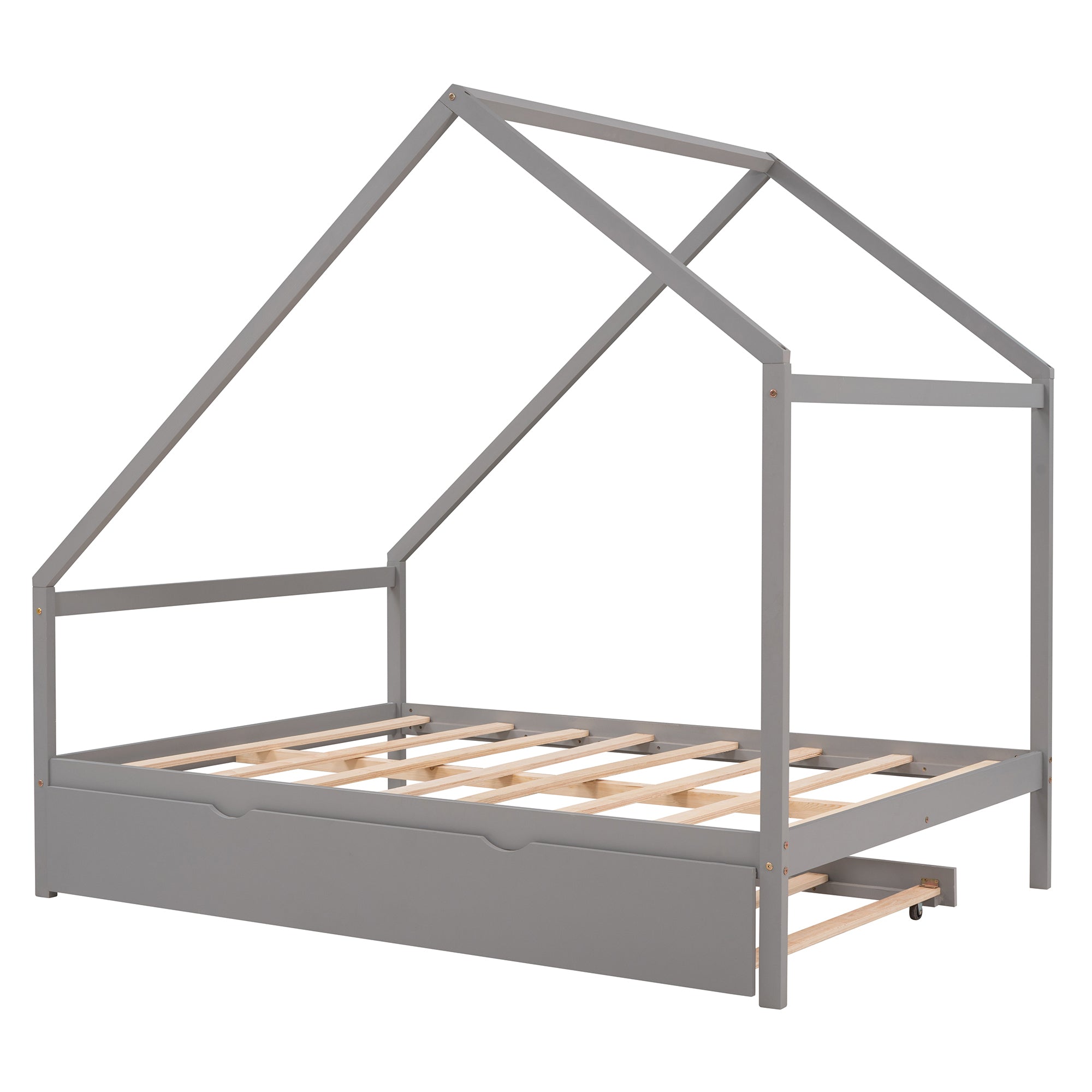 Full Size Wooden House Bed With Twin Size Trundle, GRAY - Atlantic Fine Furniture Melbourne FL