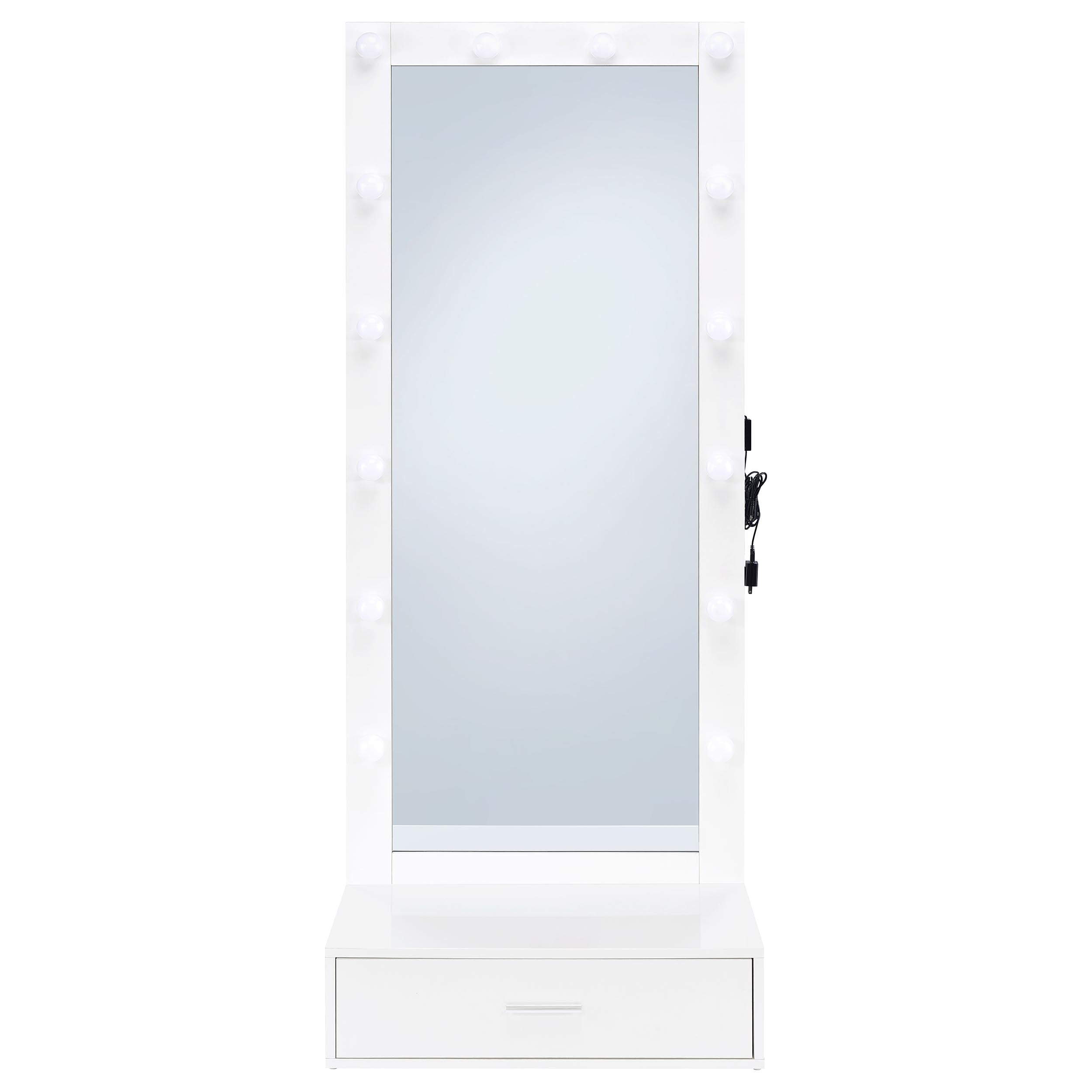Spector 1-drawer Lighted Full-Length Floor Mirror White High Gloss — view 7