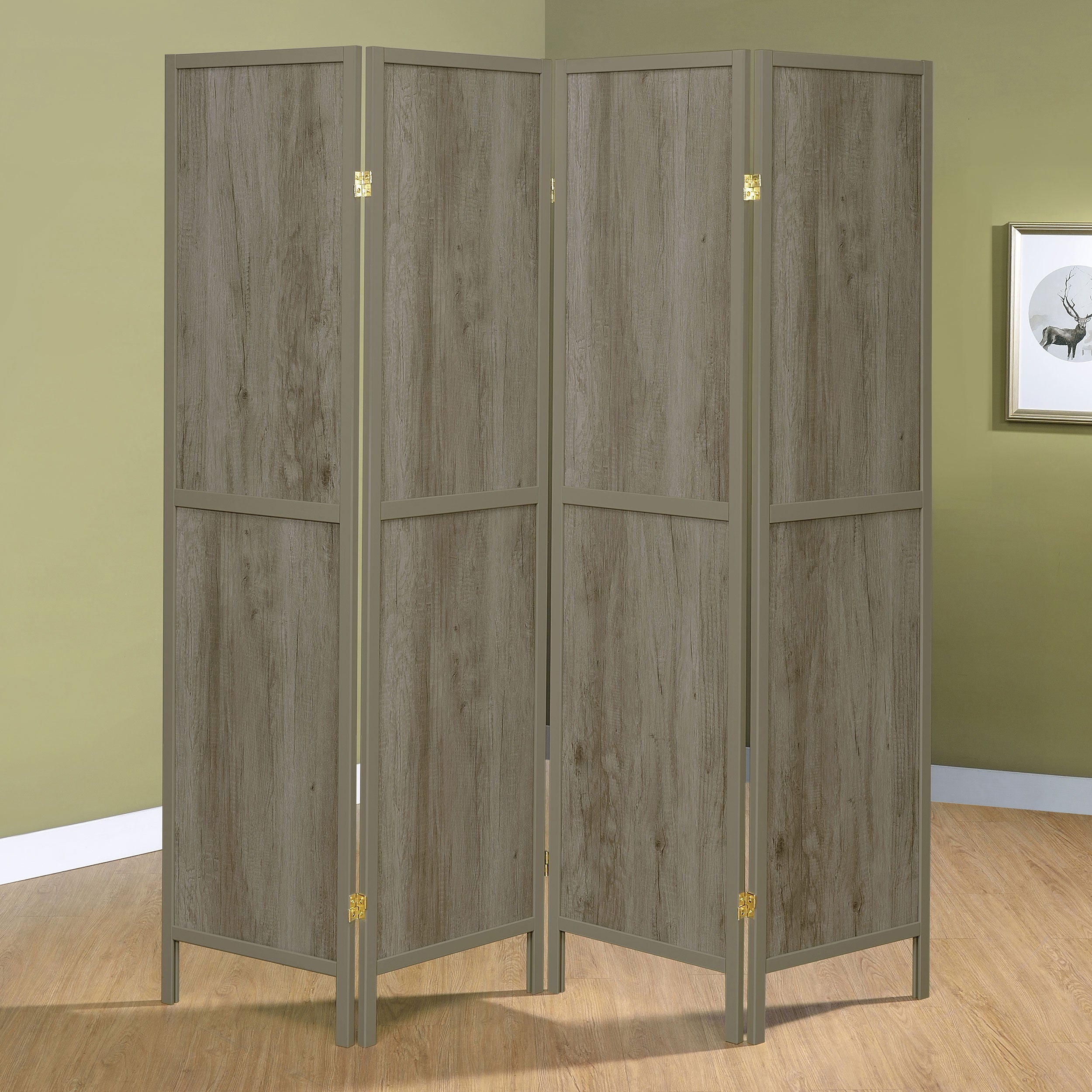Deepika 4-Panel Room Divider Folding Screen Grey Driftwood — view 2