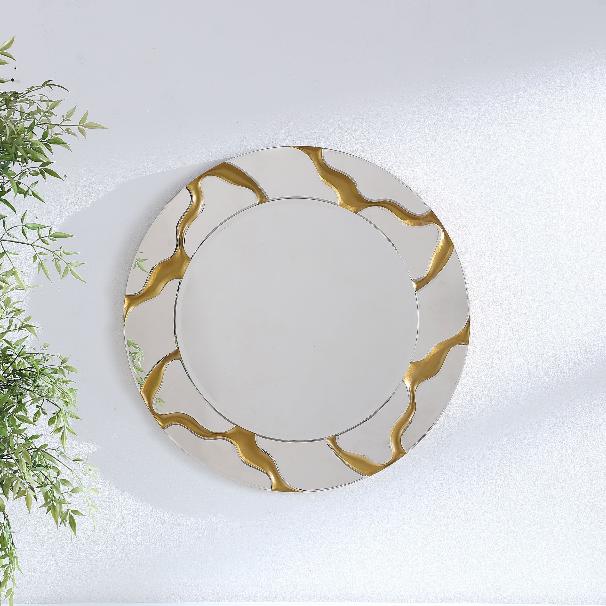 Dorinda 36 x 36 Inch Round Kintsugi Style Wall Mirror Gold — view 2