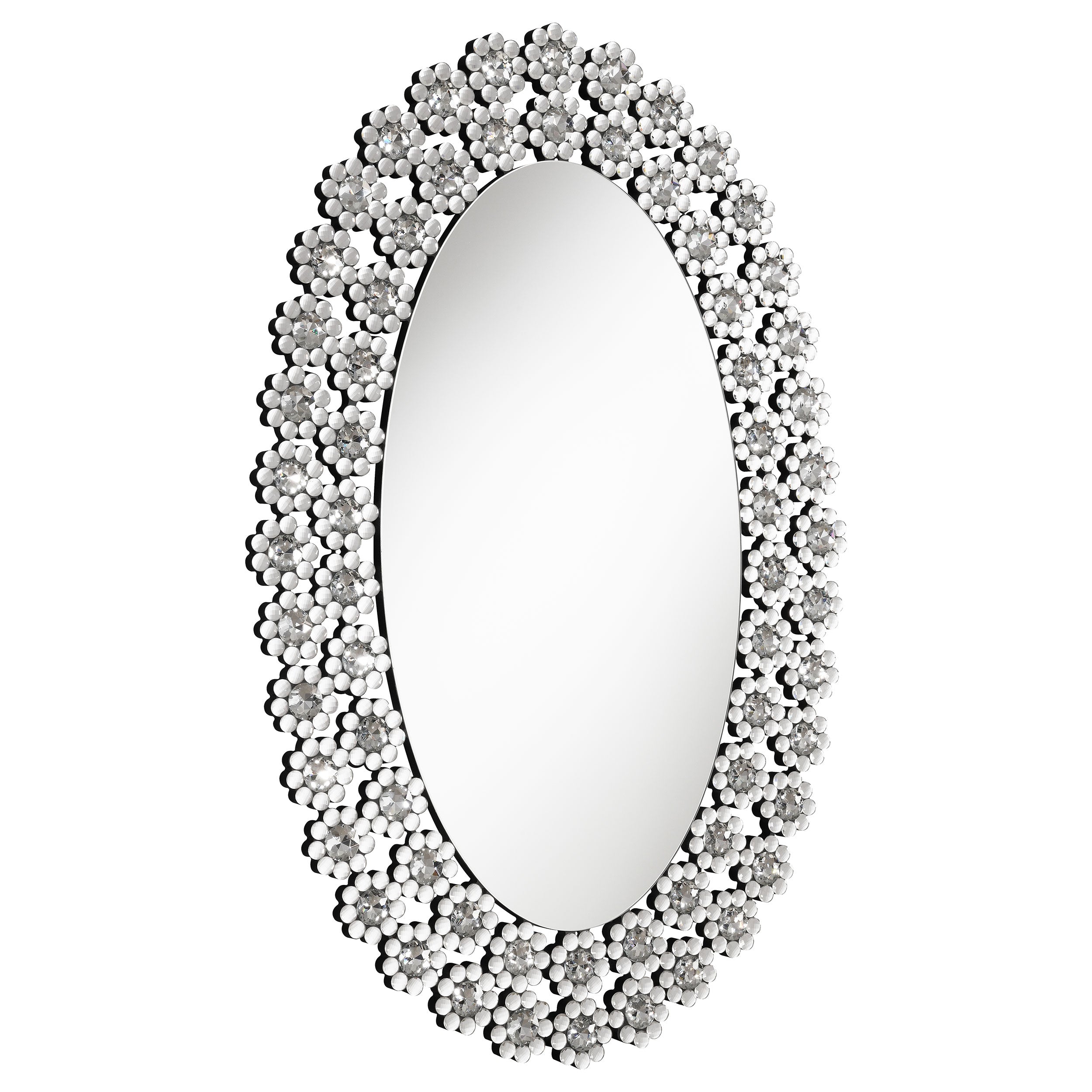 Colleen 31 x 47 Inch Oval Wall Mirror Crystal Flowers Silver — view 1
