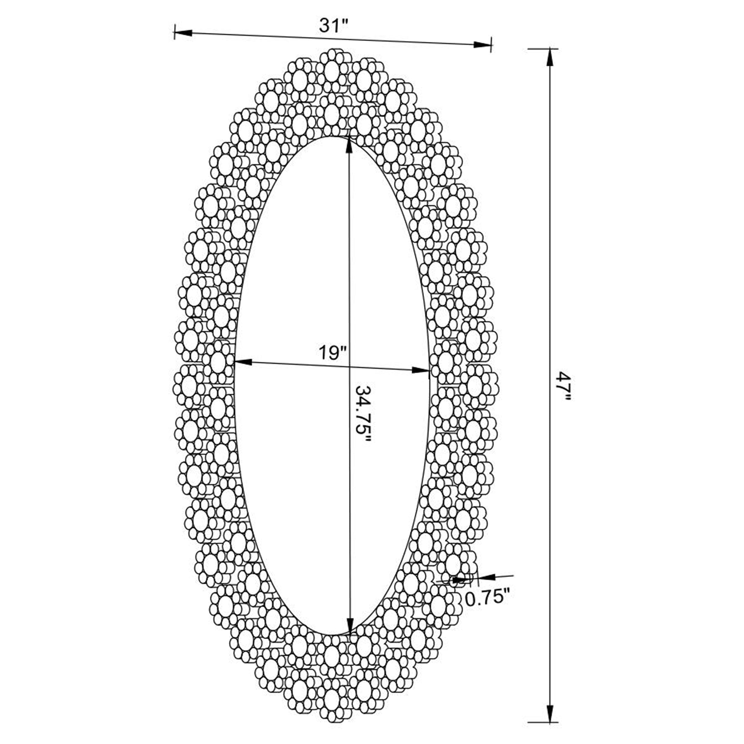 Colleen 31 x 47 Inch Oval Wall Mirror Crystal Flowers Silver — view 7