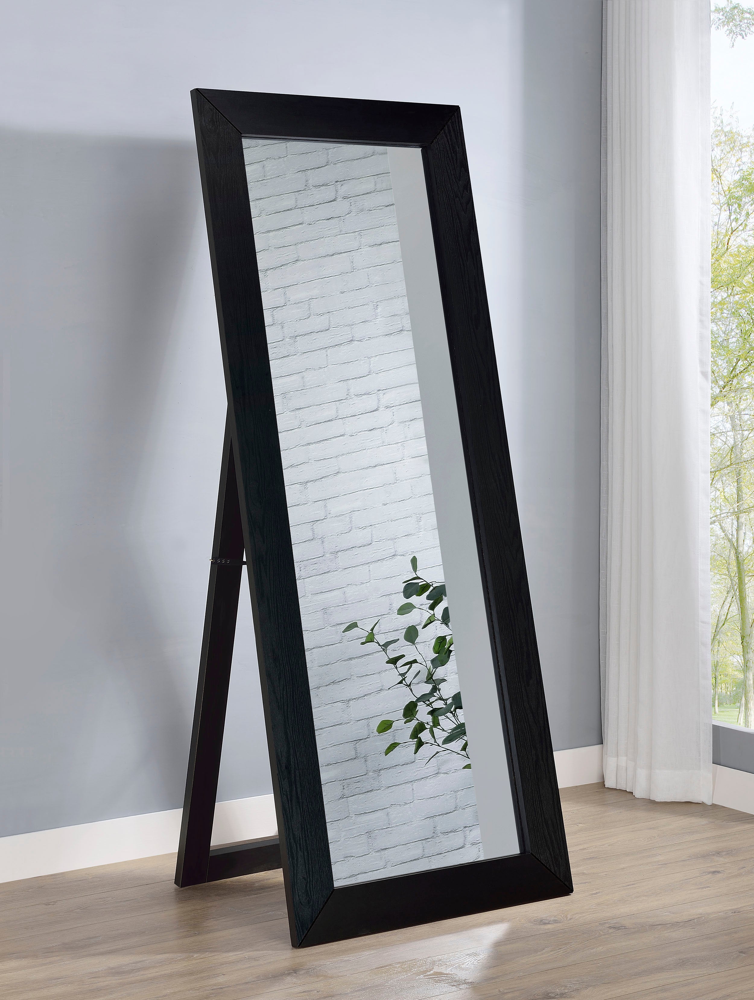 Cadence Tempered Glass Full Length Standing Mirror Black Oak — view 2