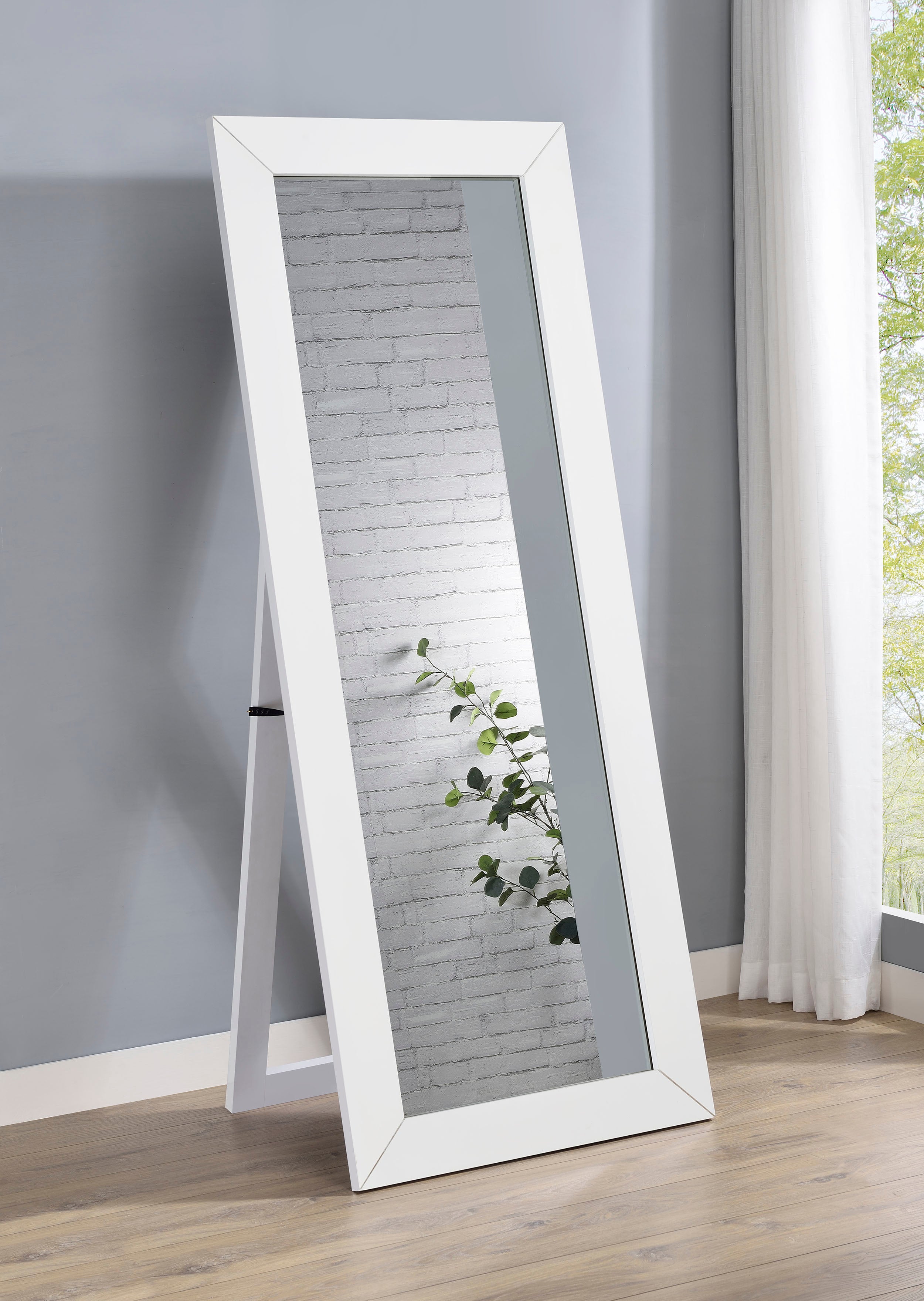 Cadence Tempered Glass Full Length Mirror White High Gloss — view 2