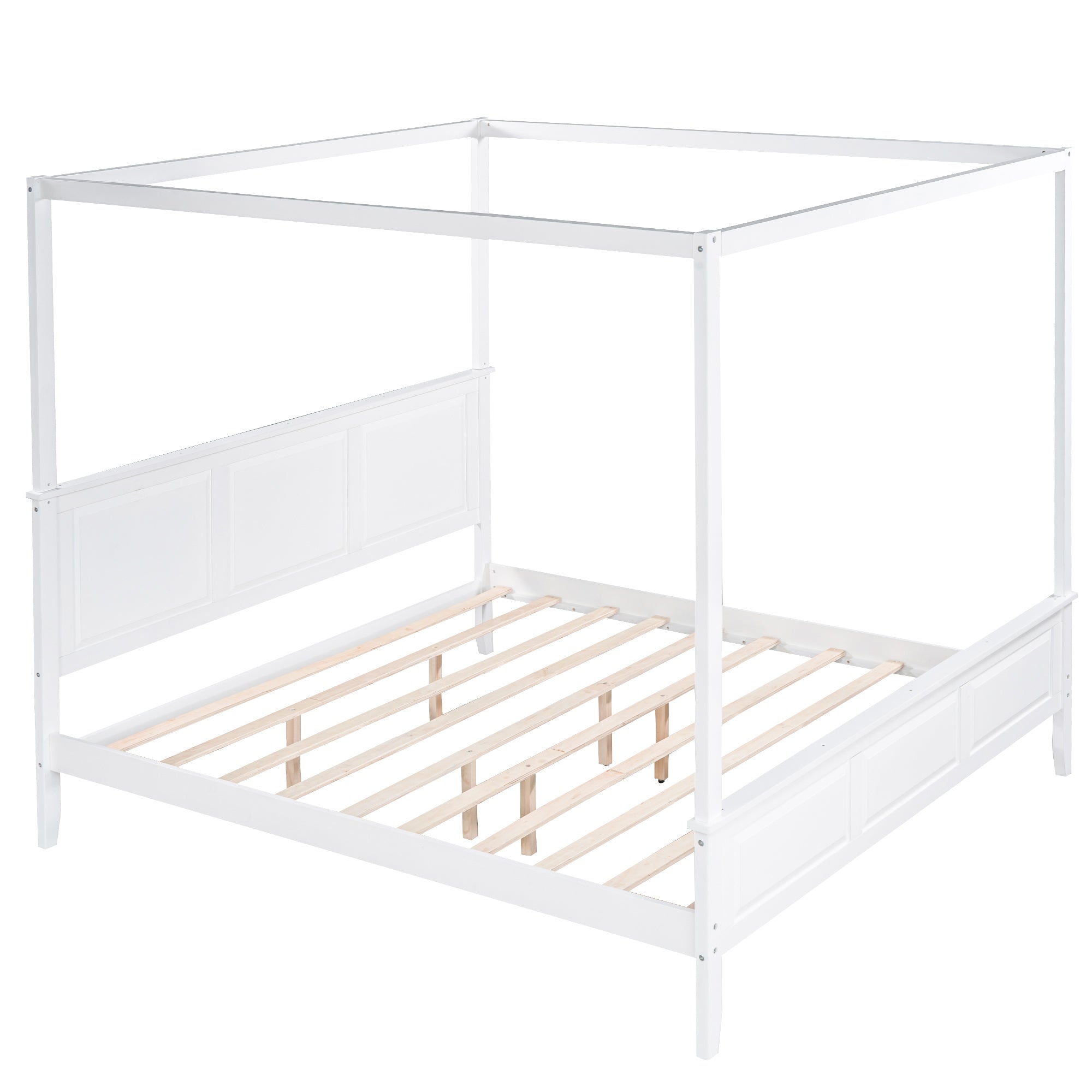 King Size Canopy Platform Bed with Headboard and Footboard,With Slat Support Leg, White - Atlantic Fine Furniture Melbourne FL