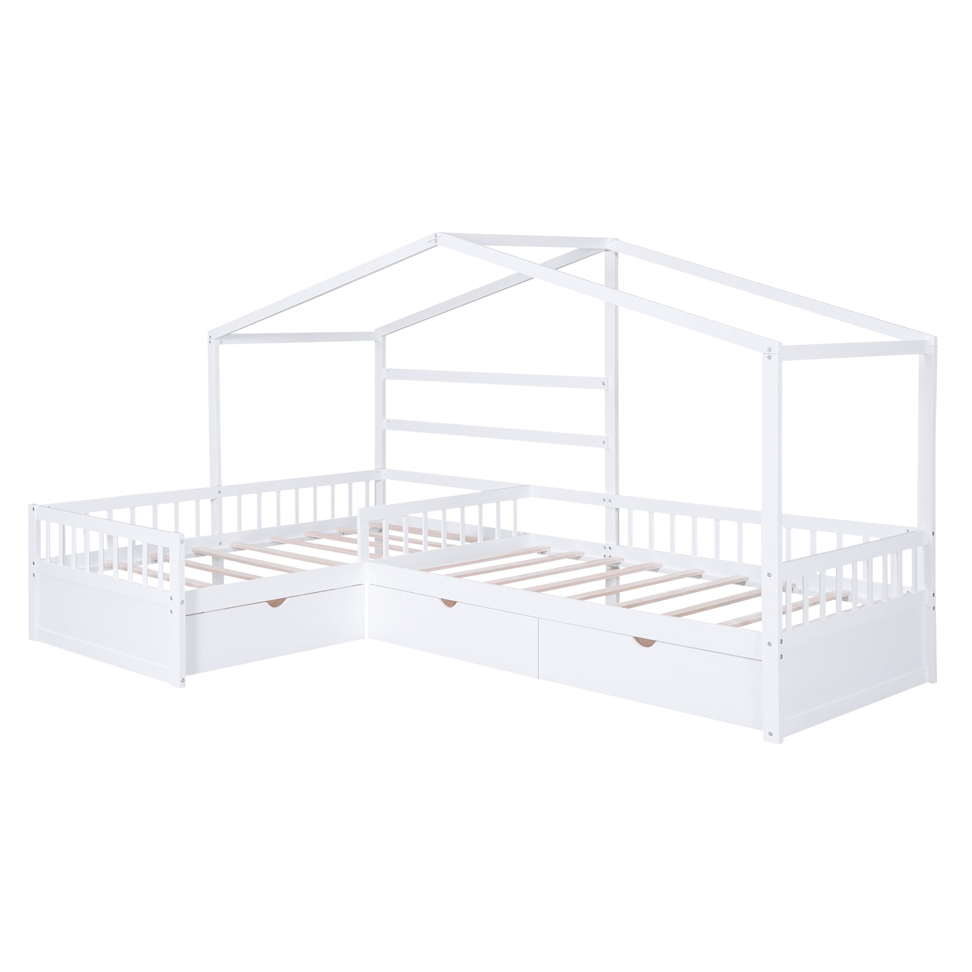 Twin Size House Platform Bed with Three Storage Drawers,White - Atlantic Fine Furniture Melbourne FL