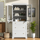 Freestanding Tall Bathroom Cabinet With Adjustable Shelves, Drawers, Soft Close Glass Doors