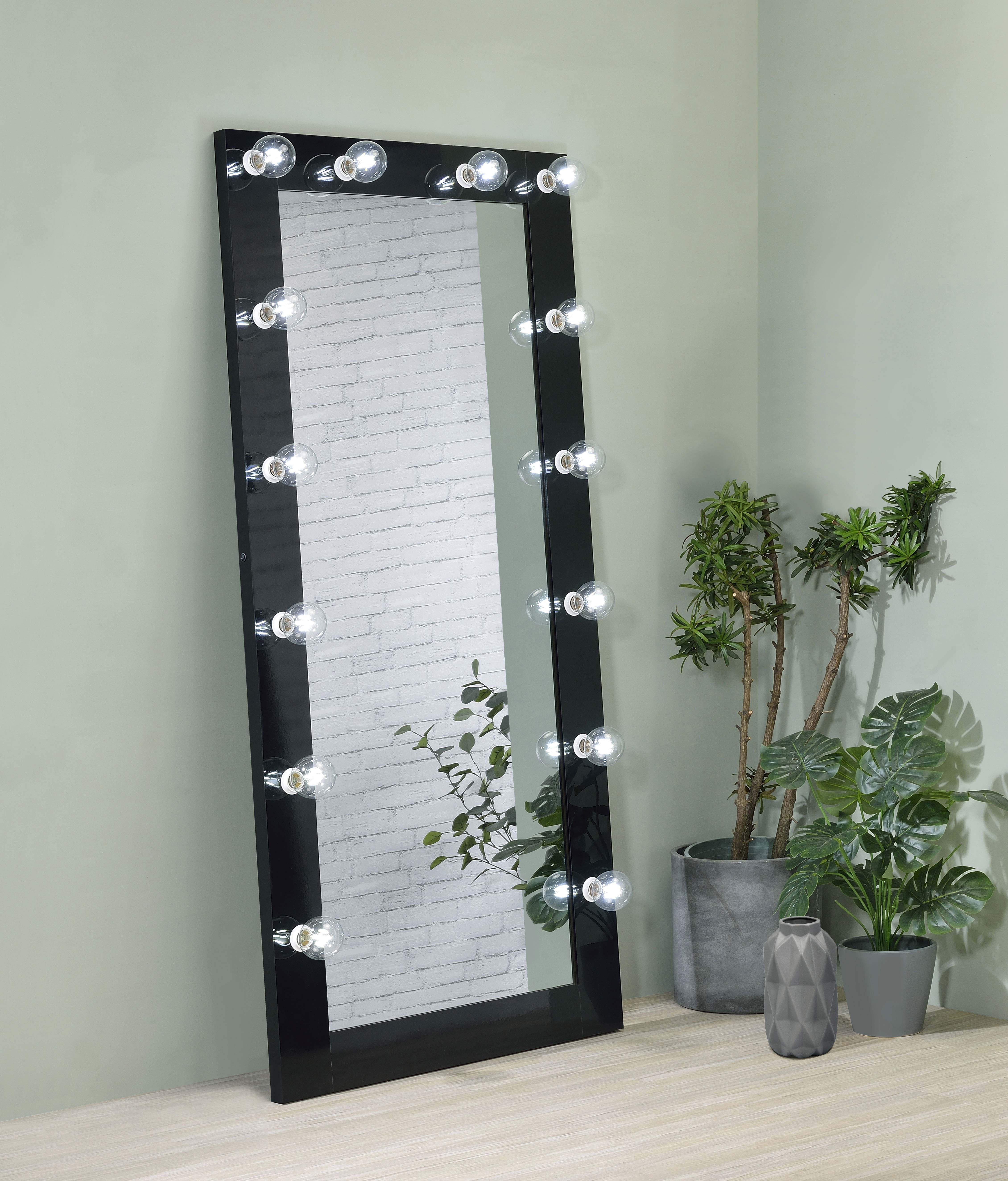 Zayan 32 x 71 Inch Floor Mirror LED Lighting Black Gloss — view 2