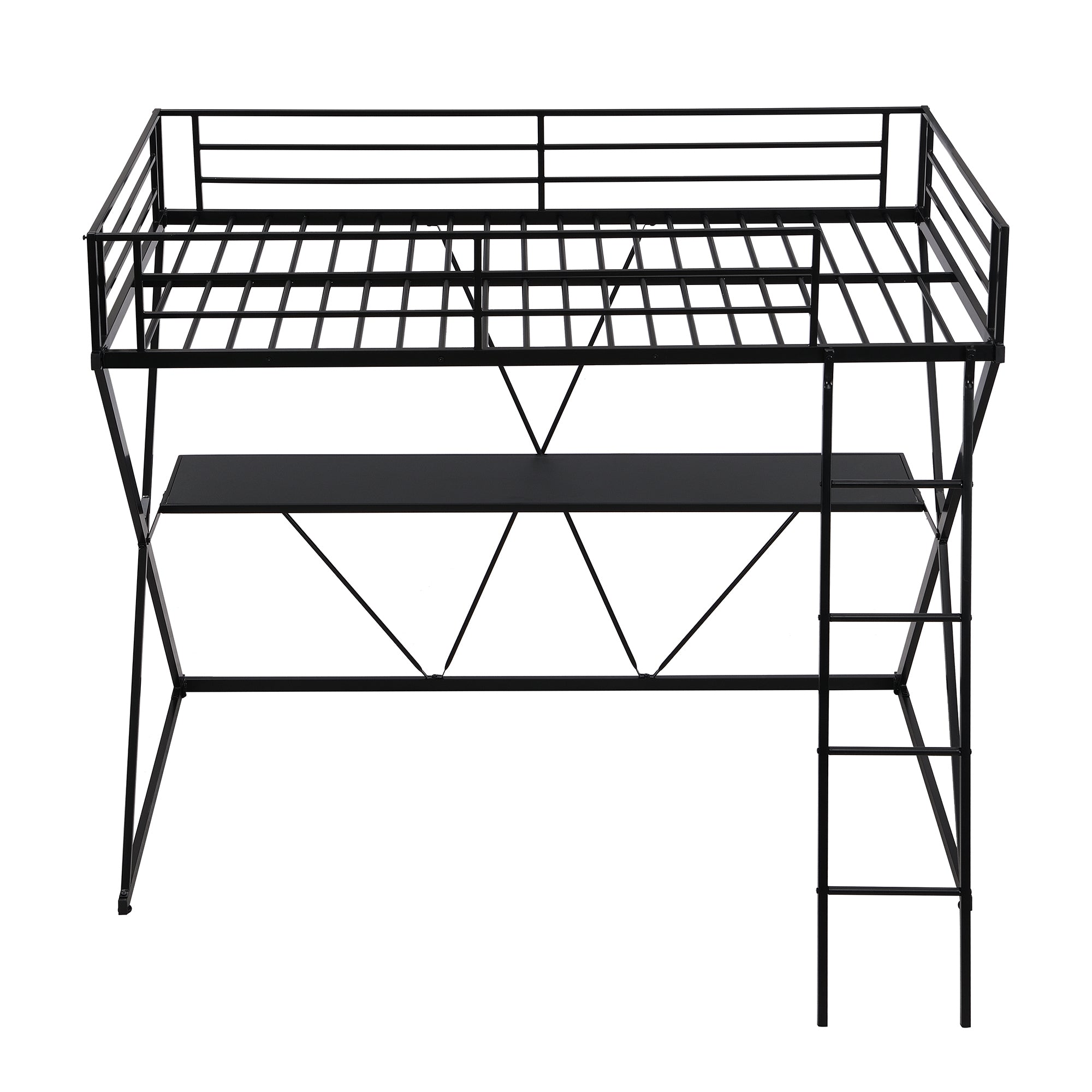 Twin Size Loft Bed with Desk, Ladder and Full-Length Guardrails, X-Shaped Frame, Black(Old SKU: MF297073AAB) - Atlantic Fine Furniture Melbourne FL