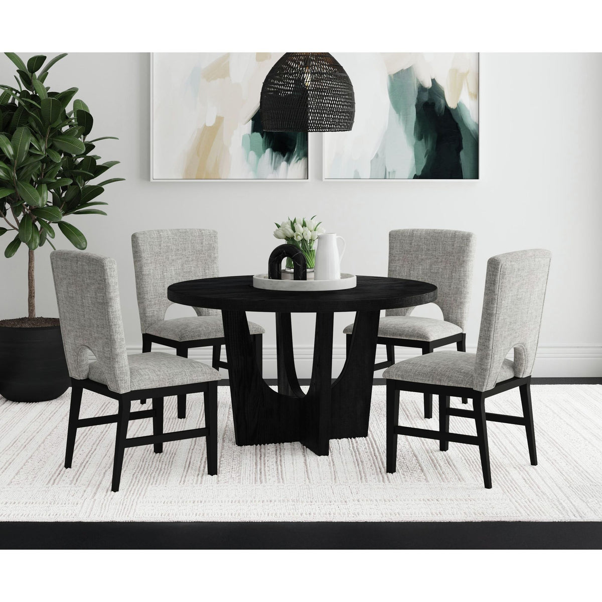 Oregon Fabric Dining Side Chair (Set of 2) in Gray / Black by Elements International, view 7