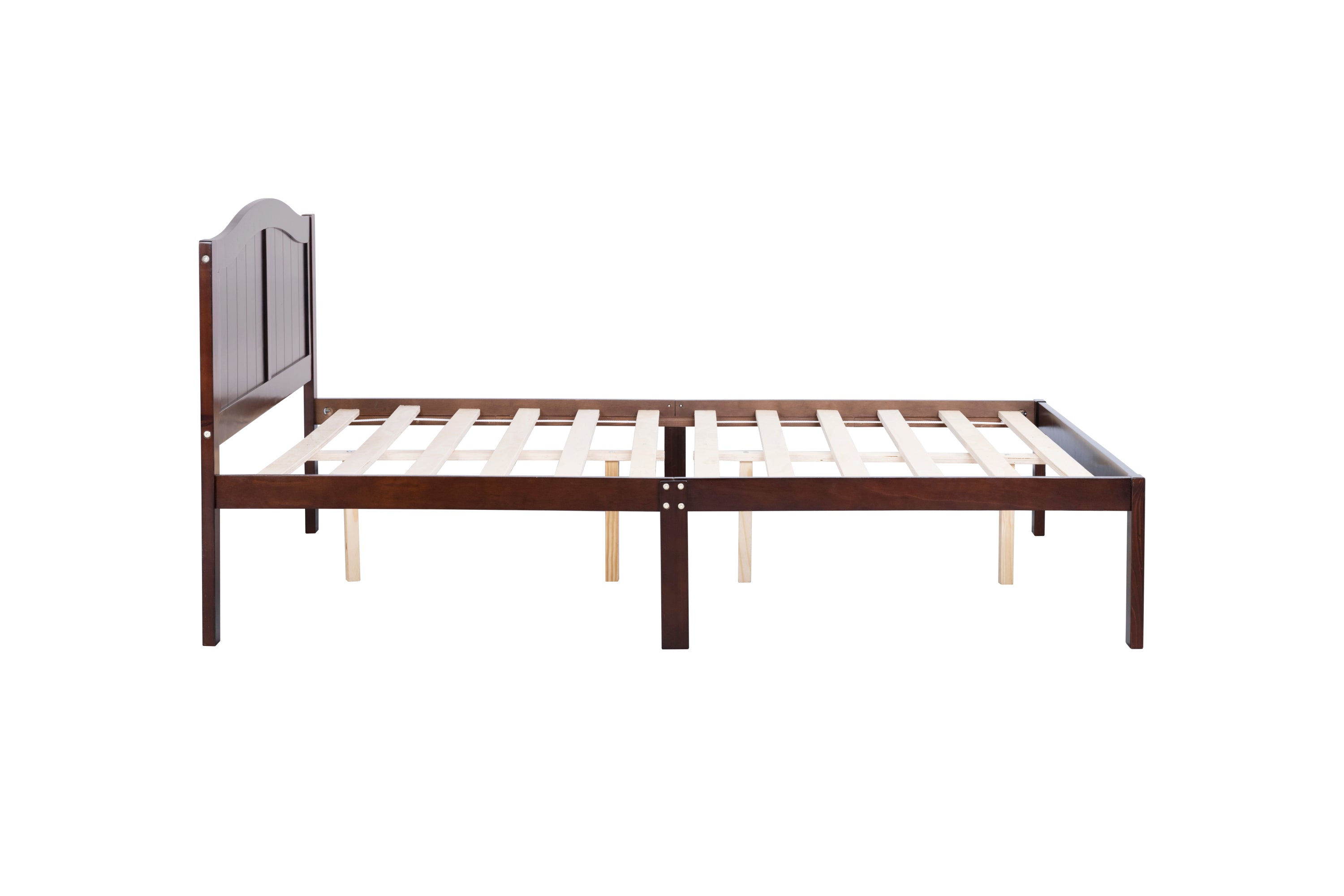 Full Size Bed, Wood Platform Bed Frame with Headboard For Kids, Slatted, Dark Walnut - Atlantic Fine Furniture Melbourne FL