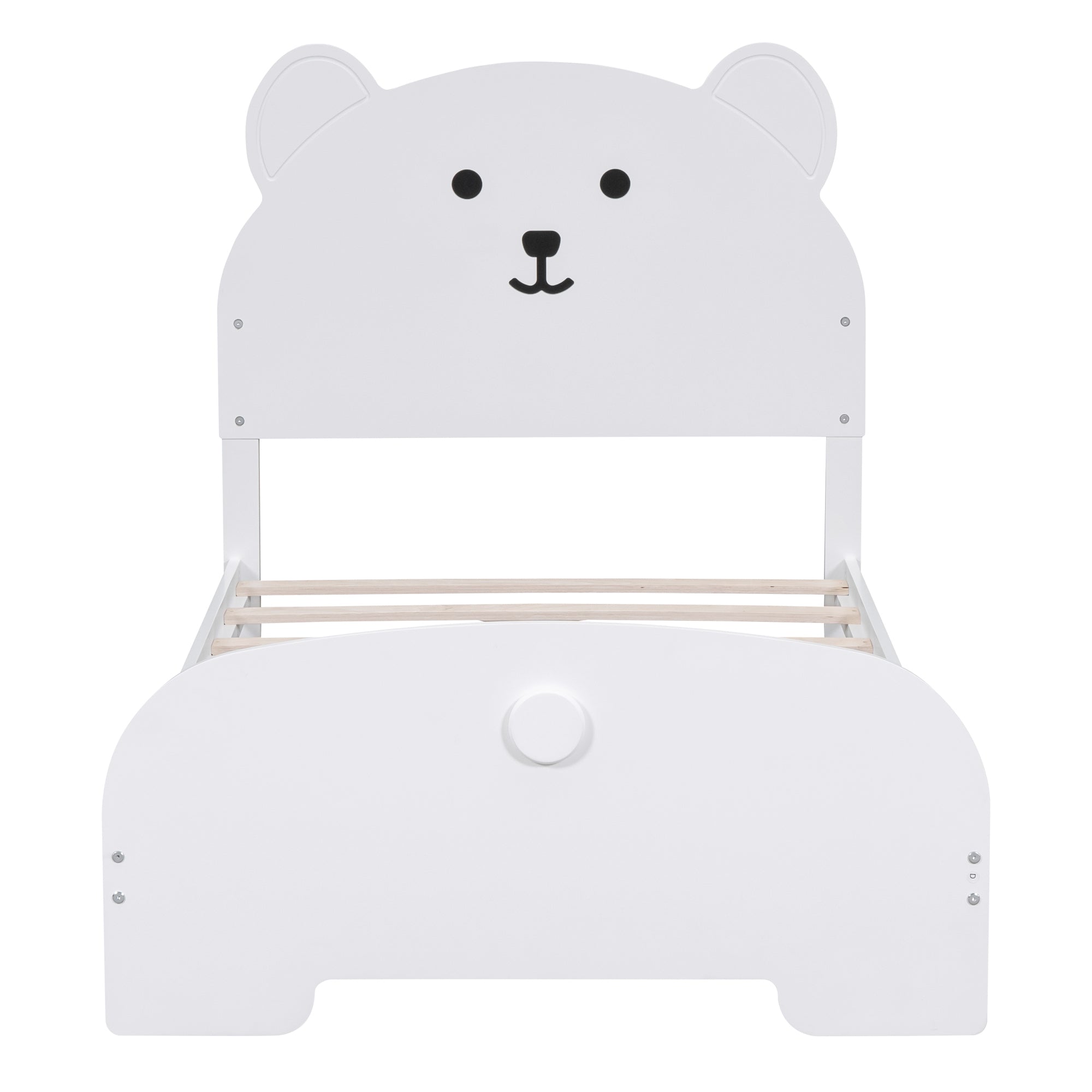 Twin Size Wood Platform Bed with Bear-shaped Headboard and Footboard,White - Atlantic Fine Furniture Melbourne FL