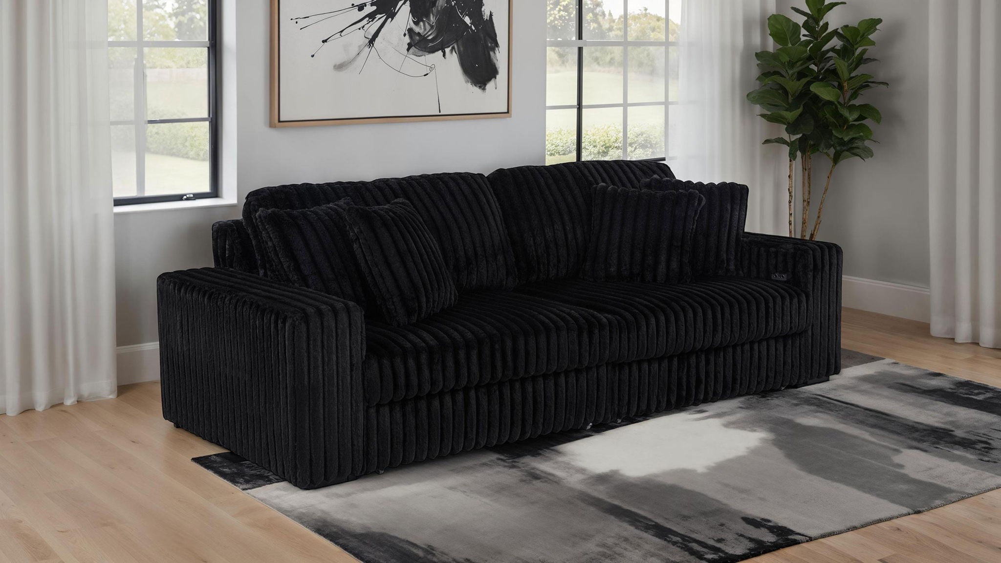 Jacana Corduroy Upholstered Dual Power Chaise Sofa Black