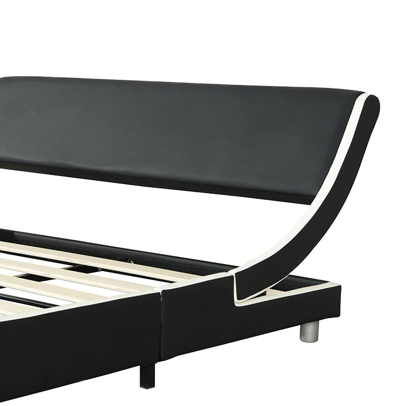Faux Leather Upholstered Platform Bed Frame, Curve Design, Wood Slat Support, No Box Spring Needed, Easy Assemble, Queen Size, Black and White - Atlantic Fine Furniture Melbourne FL