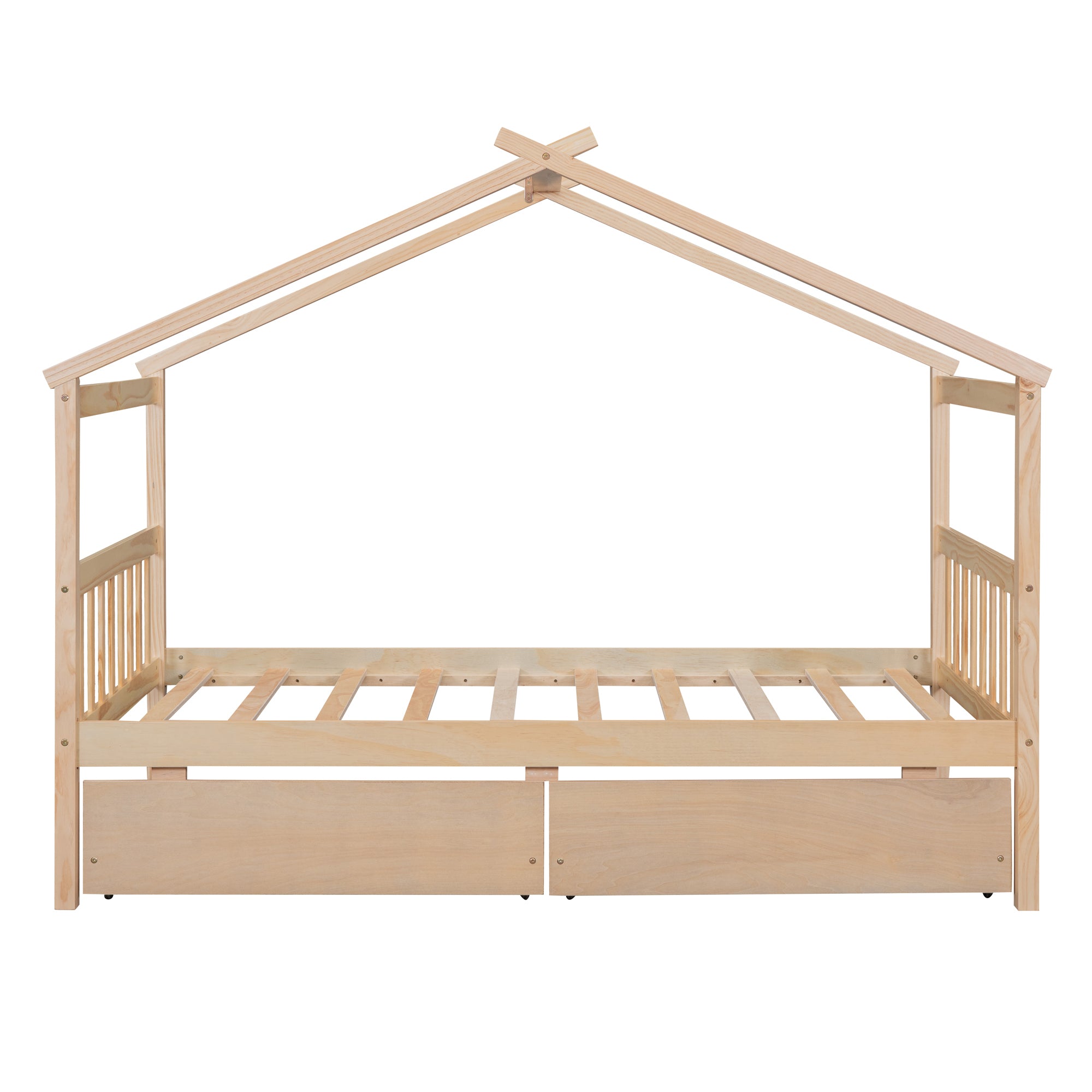 Twin Size Wooden House Bed with Drawers, Natural - Atlantic Fine Furniture Melbourne FL