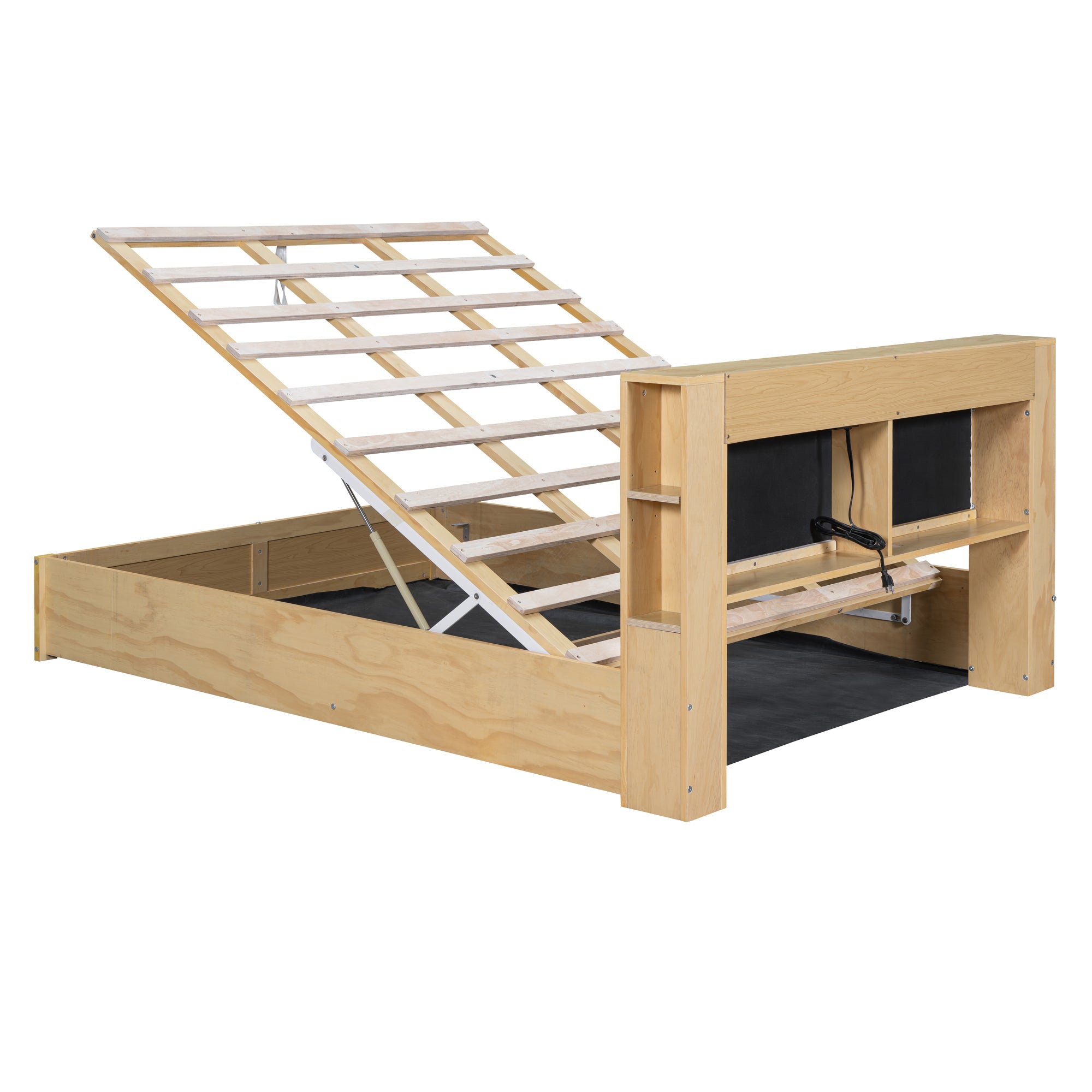 Queen Size Tufted Upholstered Platform Bed with Storage Headboard and Hydraulic Storage System, Modern PU Storage Bed with Motion Activated Night Lights and USB Charger,Natural