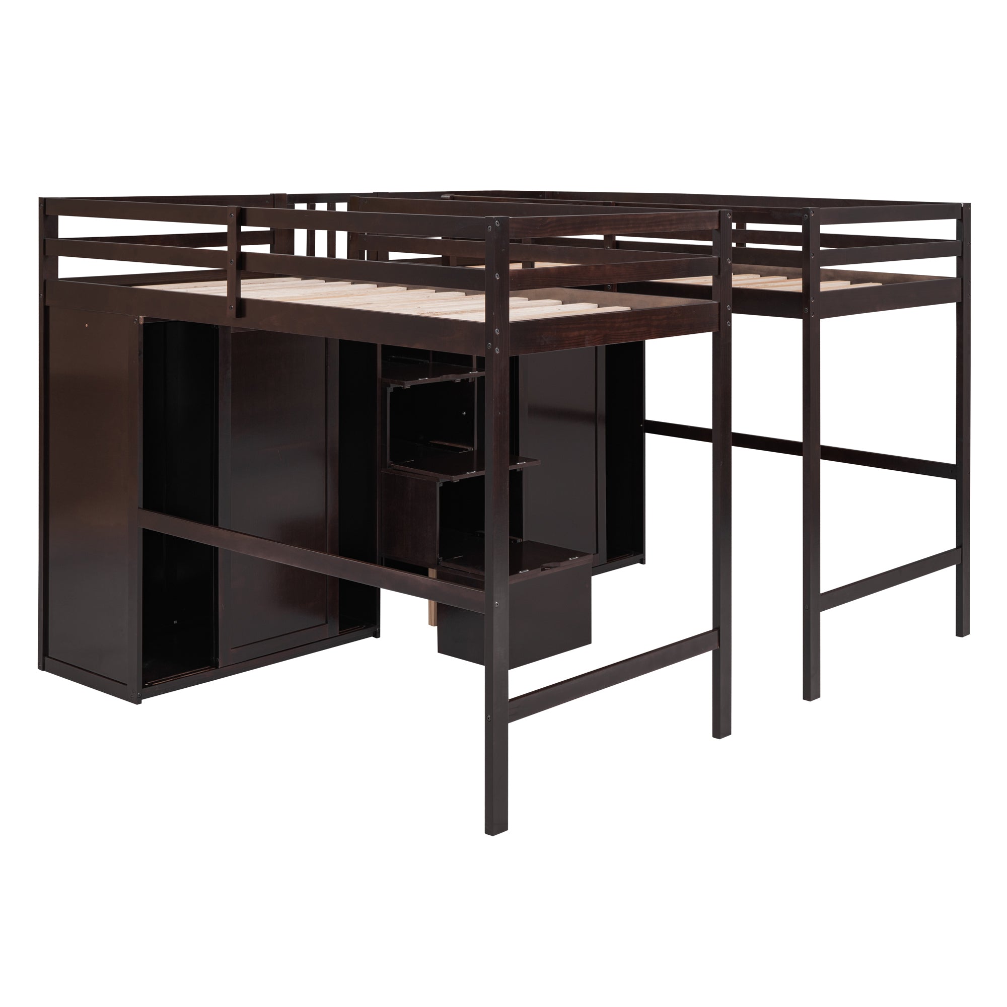 Double Twin Loft Beds with Wardrobes and Staircase, Espresso - Atlantic Fine Furniture Melbourne FL