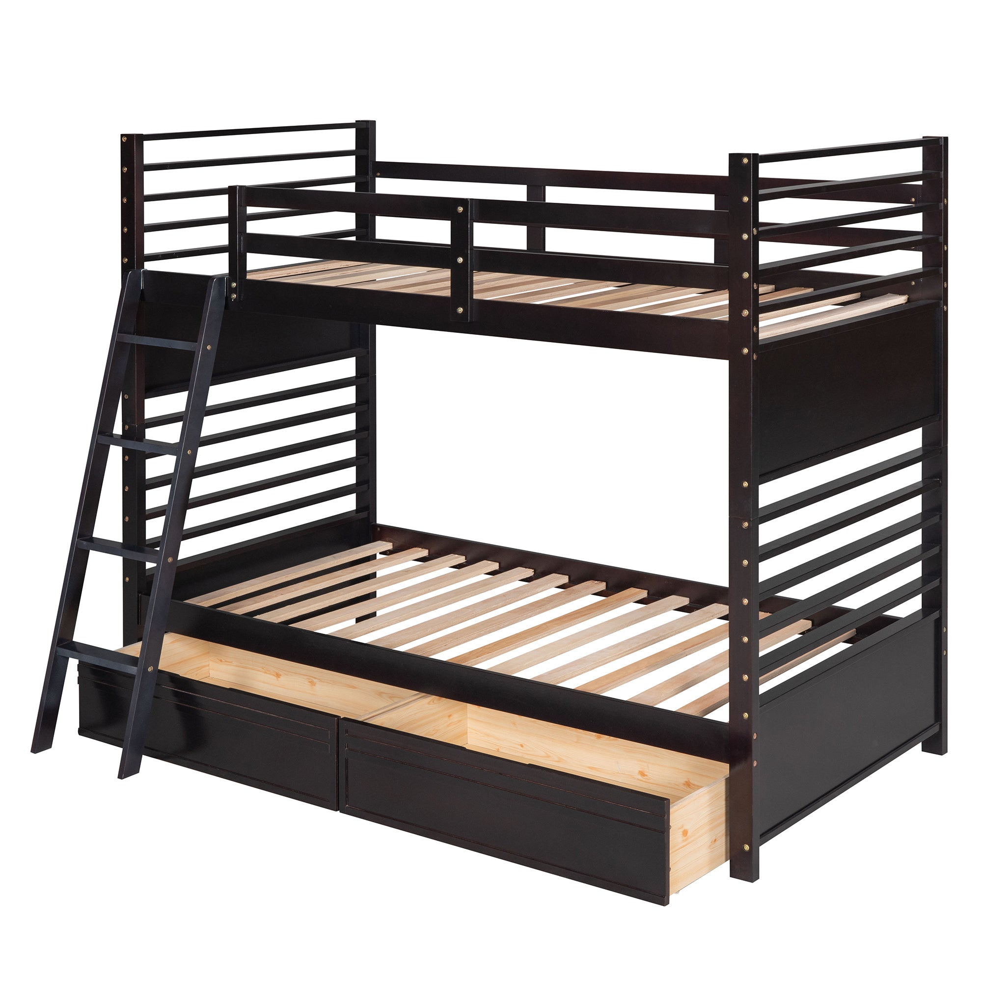 Twin over Twin Wood Bunk Bed with Two Drawers - Espresso - Atlantic Fine Furniture Melbourne FL