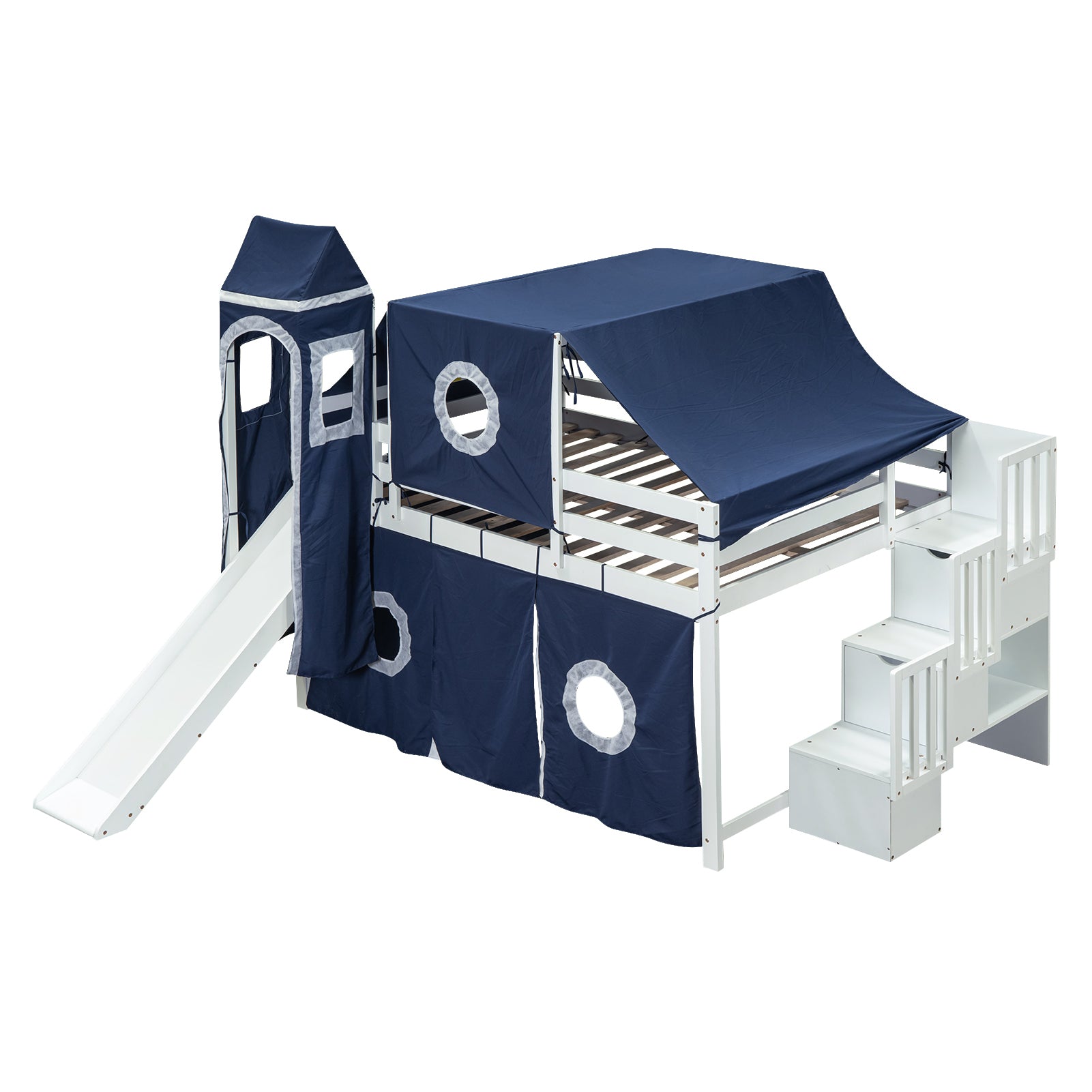 Full Size Loft Bed with Tent and Tower - Blue - Atlantic Fine Furniture Melbourne FL