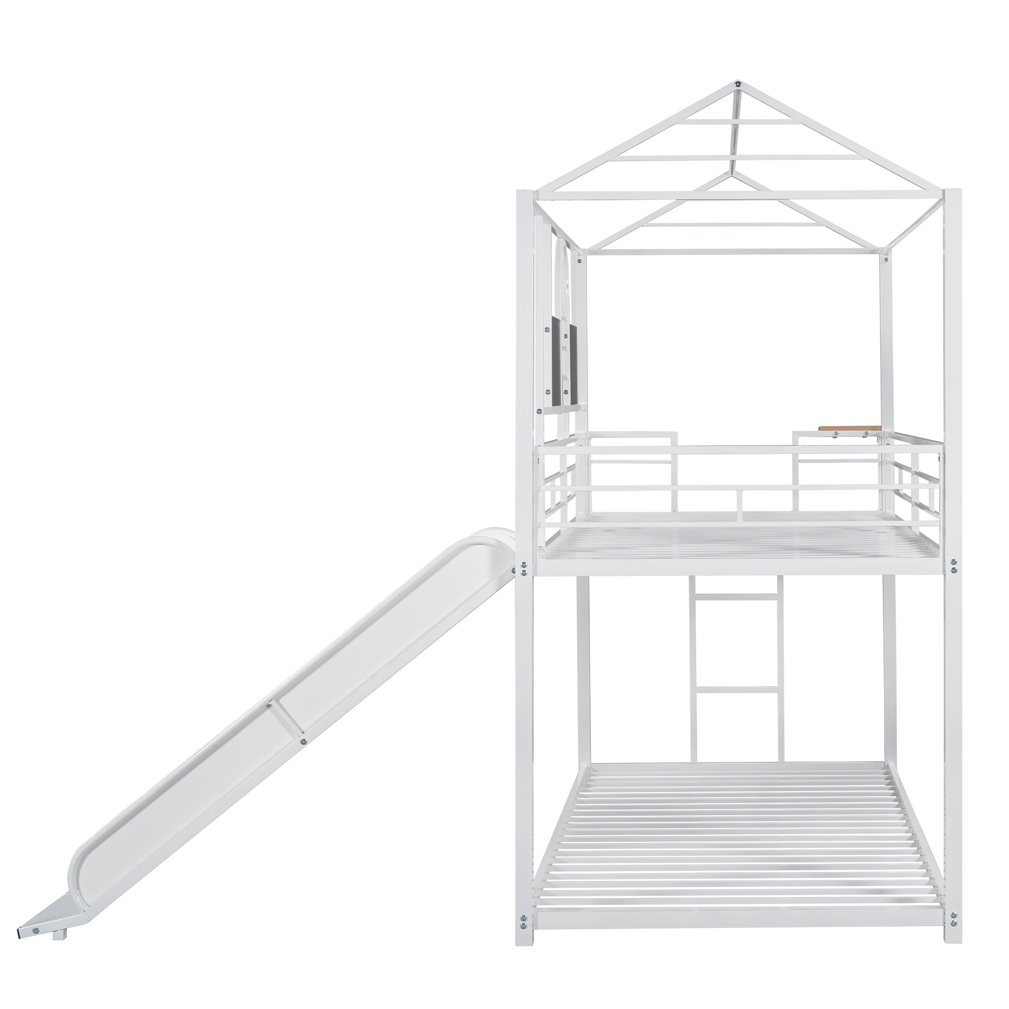 Twin Over Twin Metal Bunk Bed ,Metal Housebed With Slide,Three Colors Available.(White with White Slide)(OLD SKU :LP000095AAK)