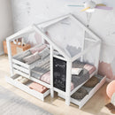 Twin House Bed With Blackboard And Drawers, 2 Assembly Options - White
