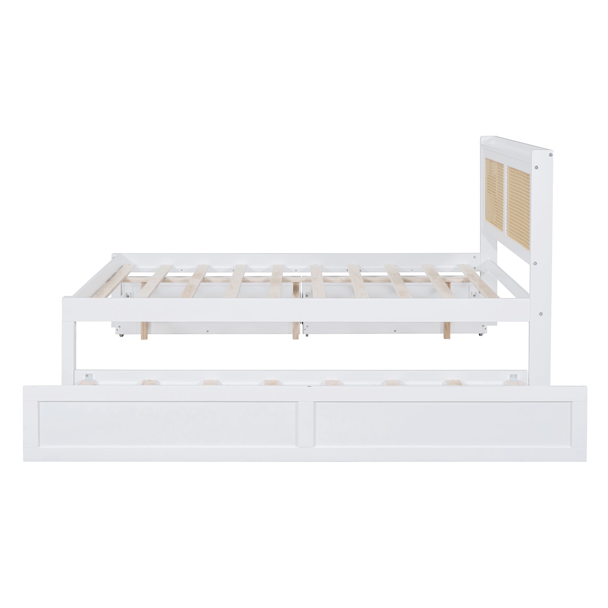 Full Size Elegant Bed Frame with Rattan Headboard and Sockets ,White - Atlantic Fine Furniture Melbourne FL