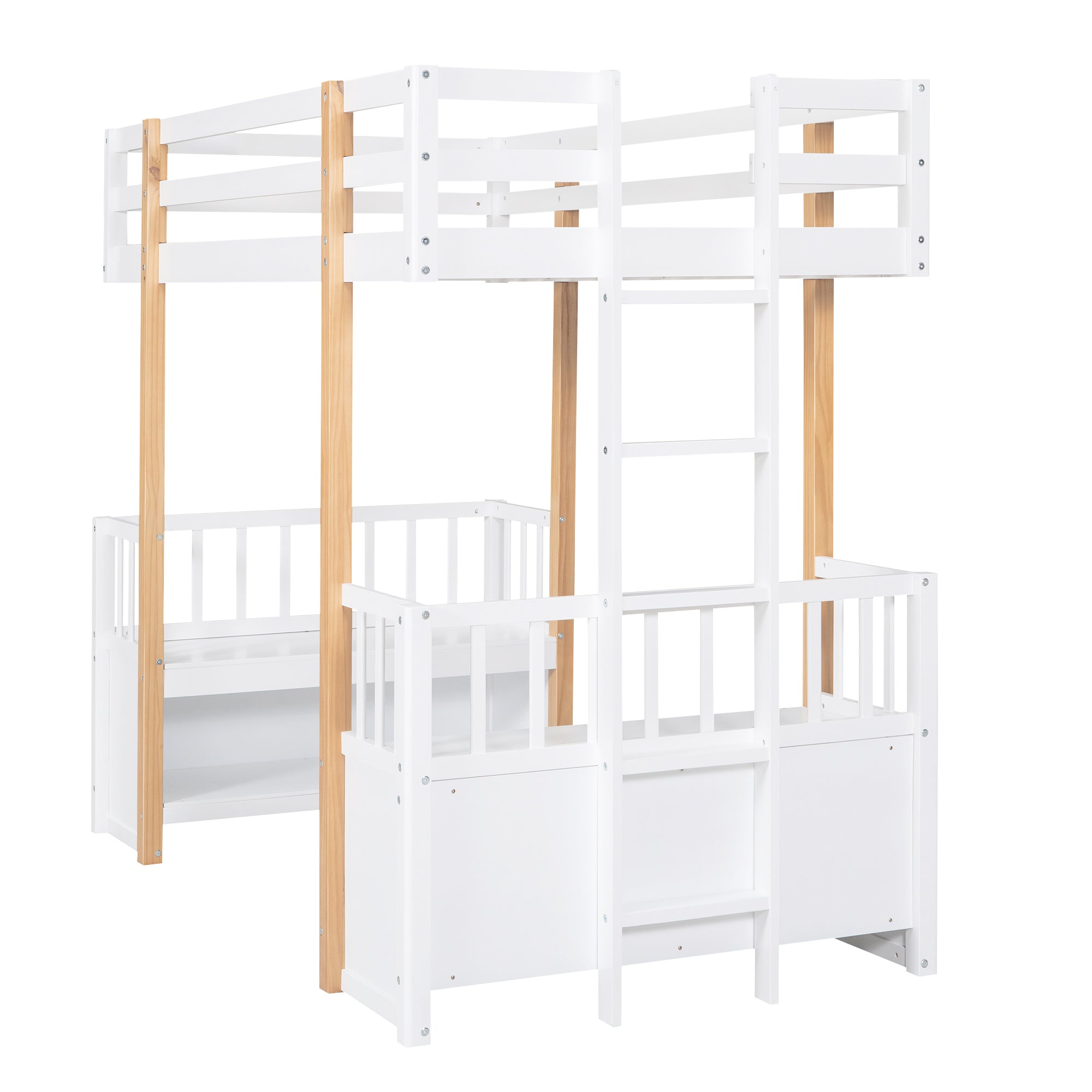 Wood Twin Size Loft Bed with 2 Seats and a Ladder, White - Atlantic Fine Furniture Melbourne FL