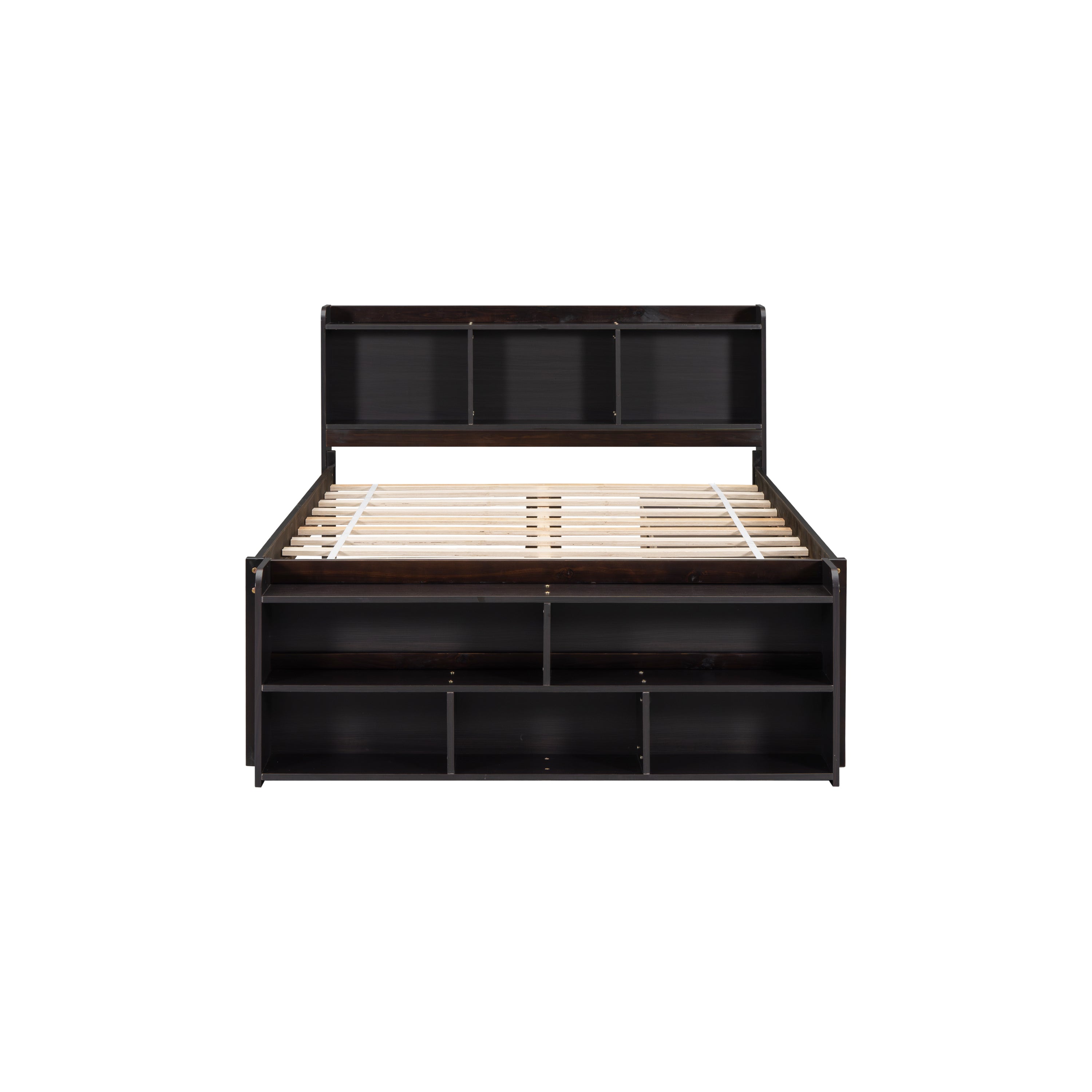 Full Bed with Bookcase Headboard, Under bed Storage Drawers and Bed End Storage Case,Espresso