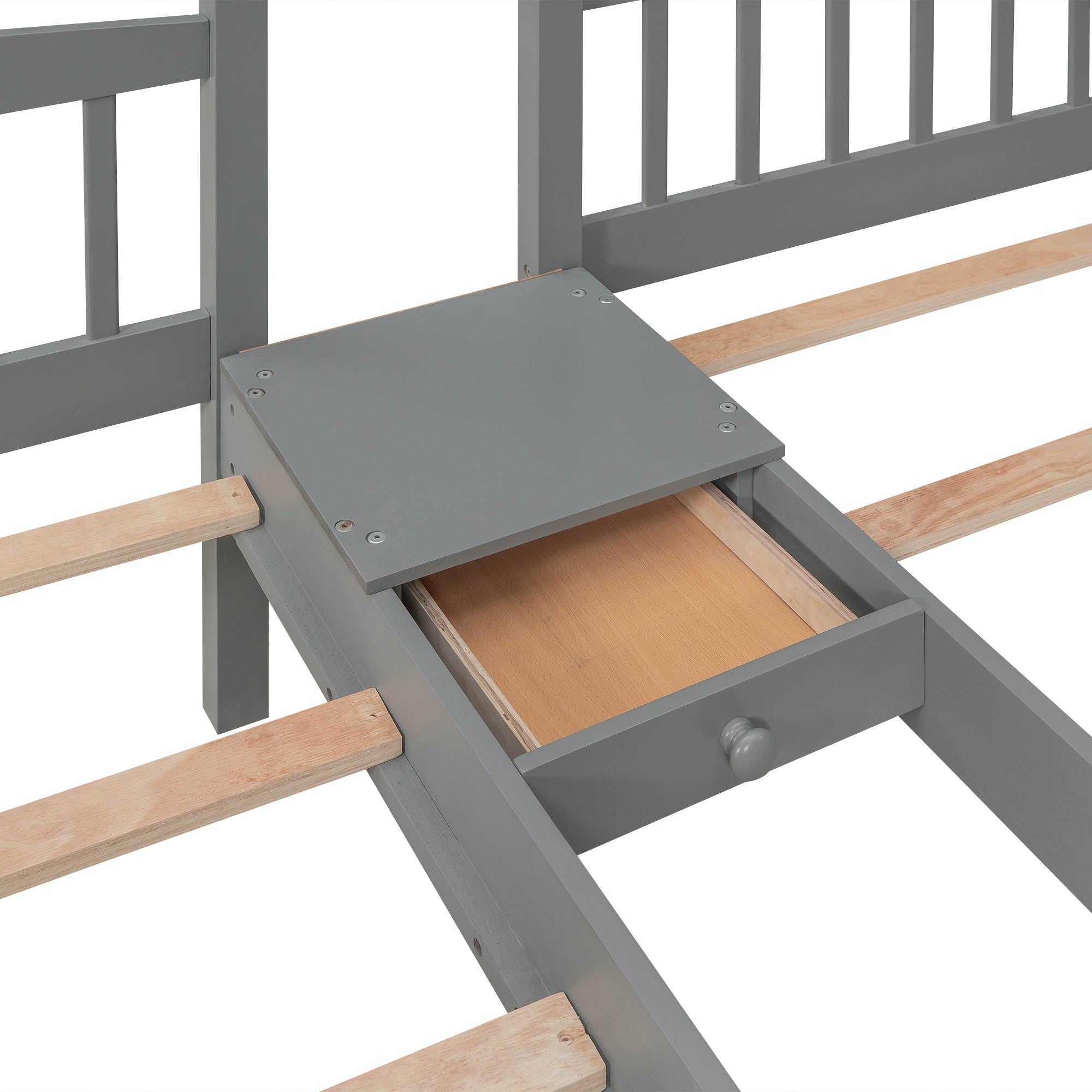 Twin over Twin & Twin Bunk Bed with Built-in Middle Drawer, Gray - Atlantic Fine Furniture Melbourne FL