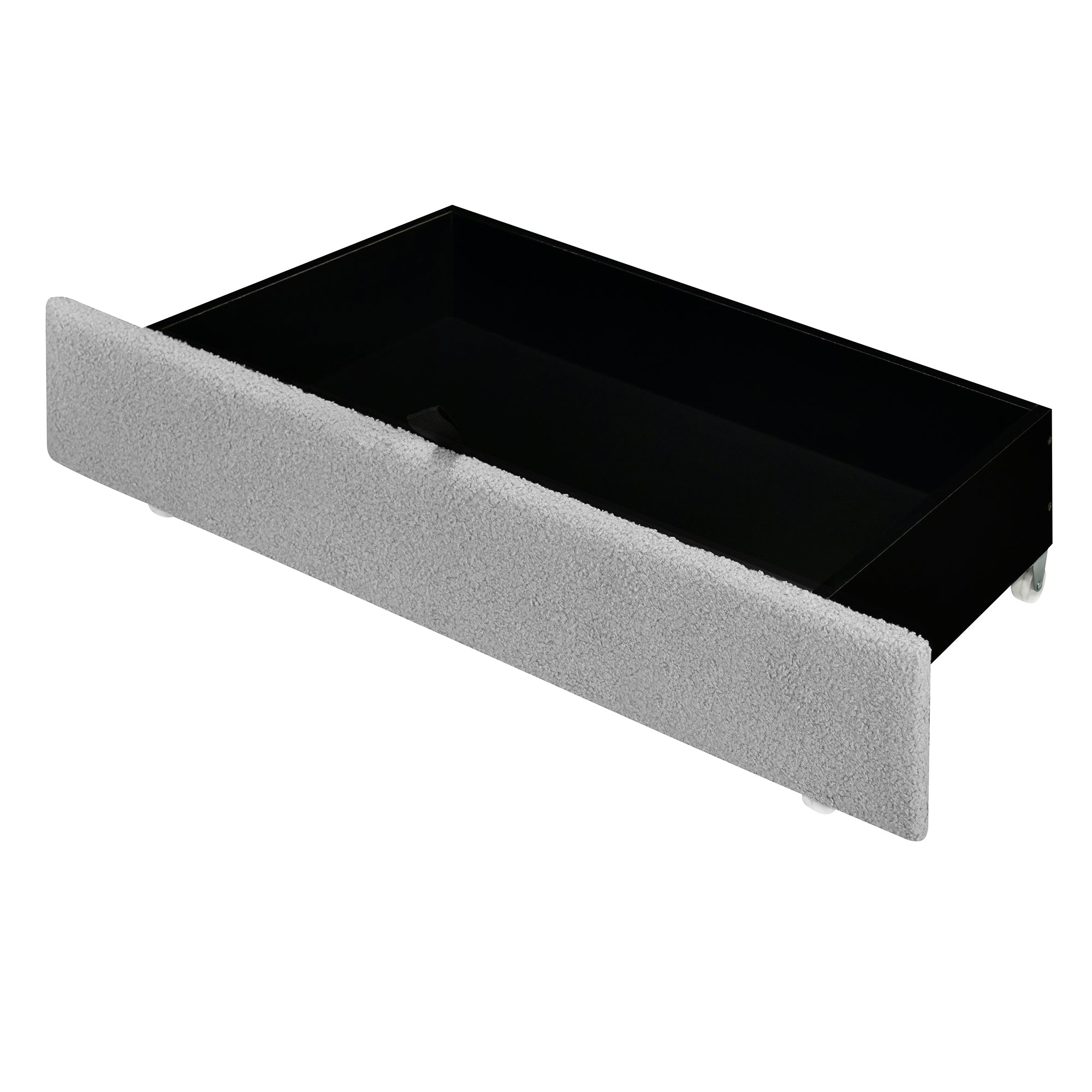 Full Size Upholstered Platform Bed with LED Frame, with Twin Size Trundle and 2 drawers, Teddy Fleece, Gray