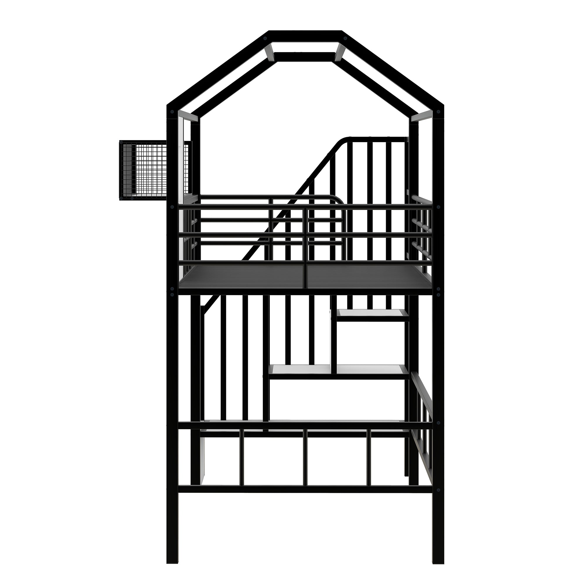 Metal Loft Bed with roof design and a storage box, Twin, Black - Atlantic Fine Furniture Melbourne FL