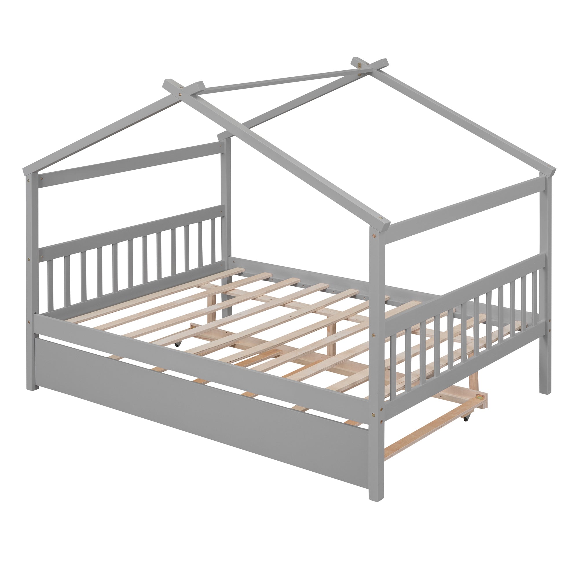 Full Size Wooden House Bed with Twin Size Trundle, Gray - Atlantic Fine Furniture Melbourne FL