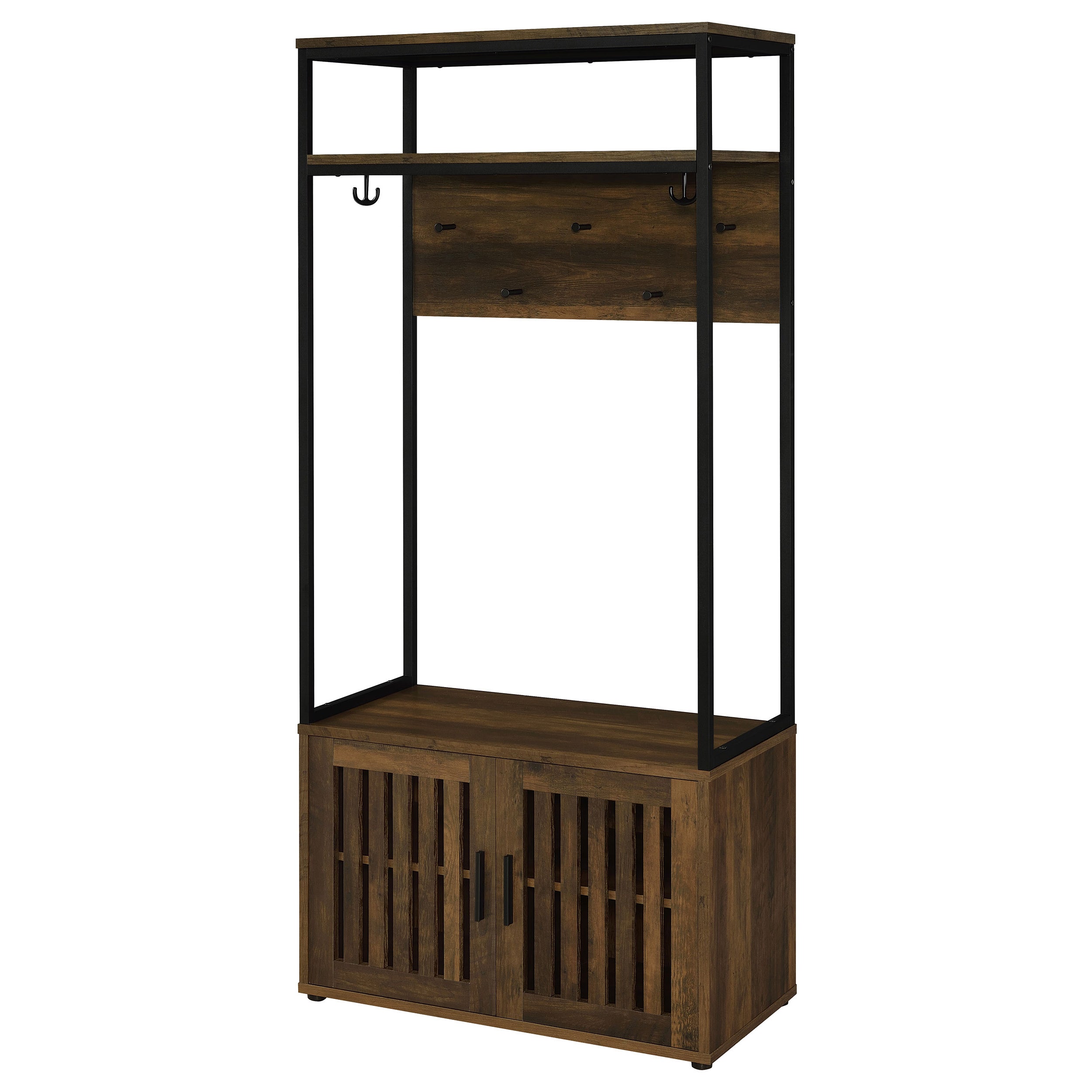 Quincy 2-door Coat Rack Hall Tree Storage Bench Dark Pine — view 5