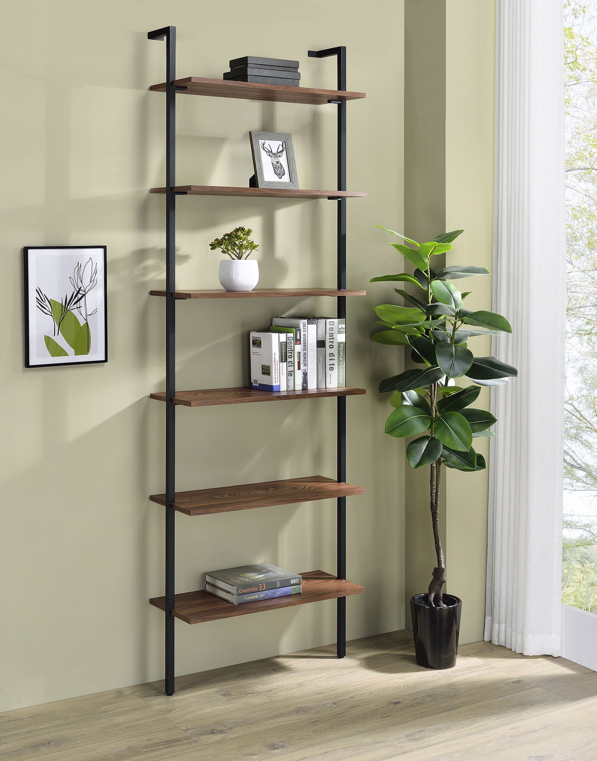 Owens 96-inch 6-shelf Wall Bookshelf Walnut — view 2