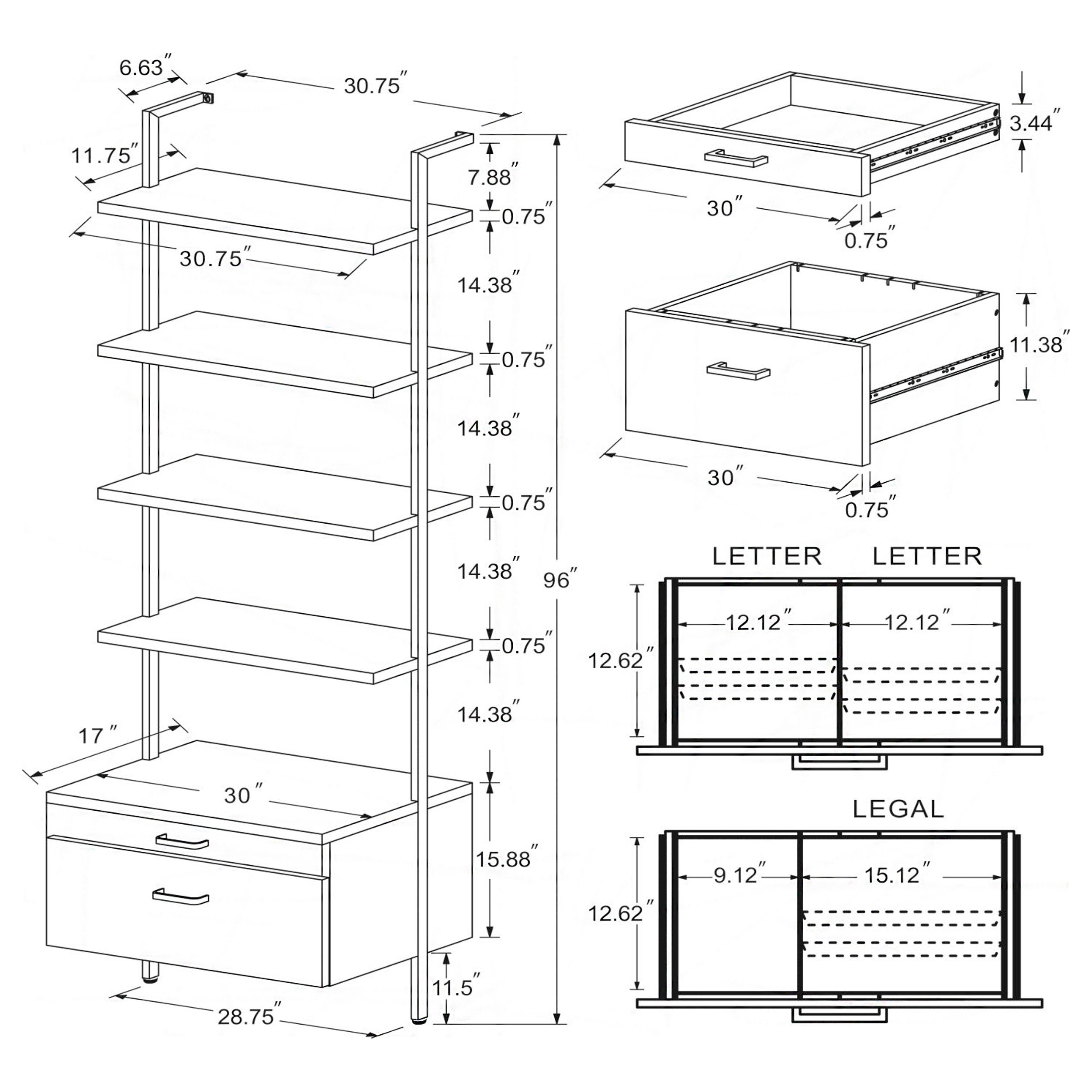 Owens 96-inch 4-shelf Storage Wall Bookshelf Walnut — view 13