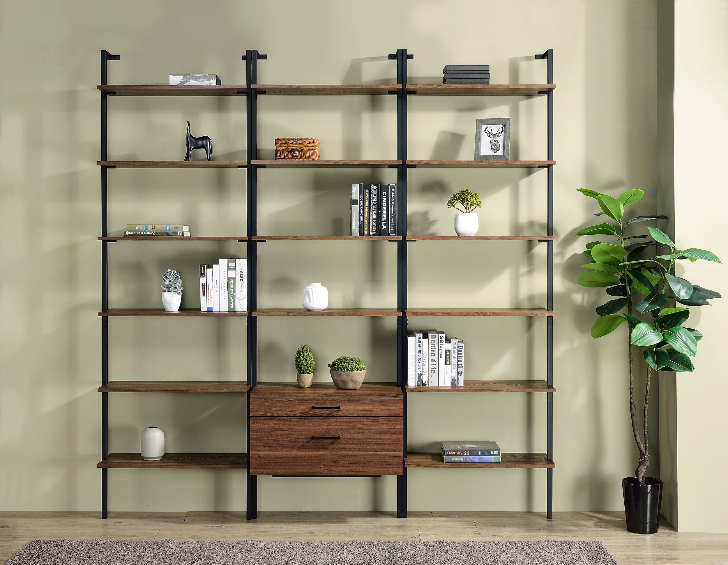 Owens 96-inch 4-shelf Storage Wall Bookshelf Walnut — view 14