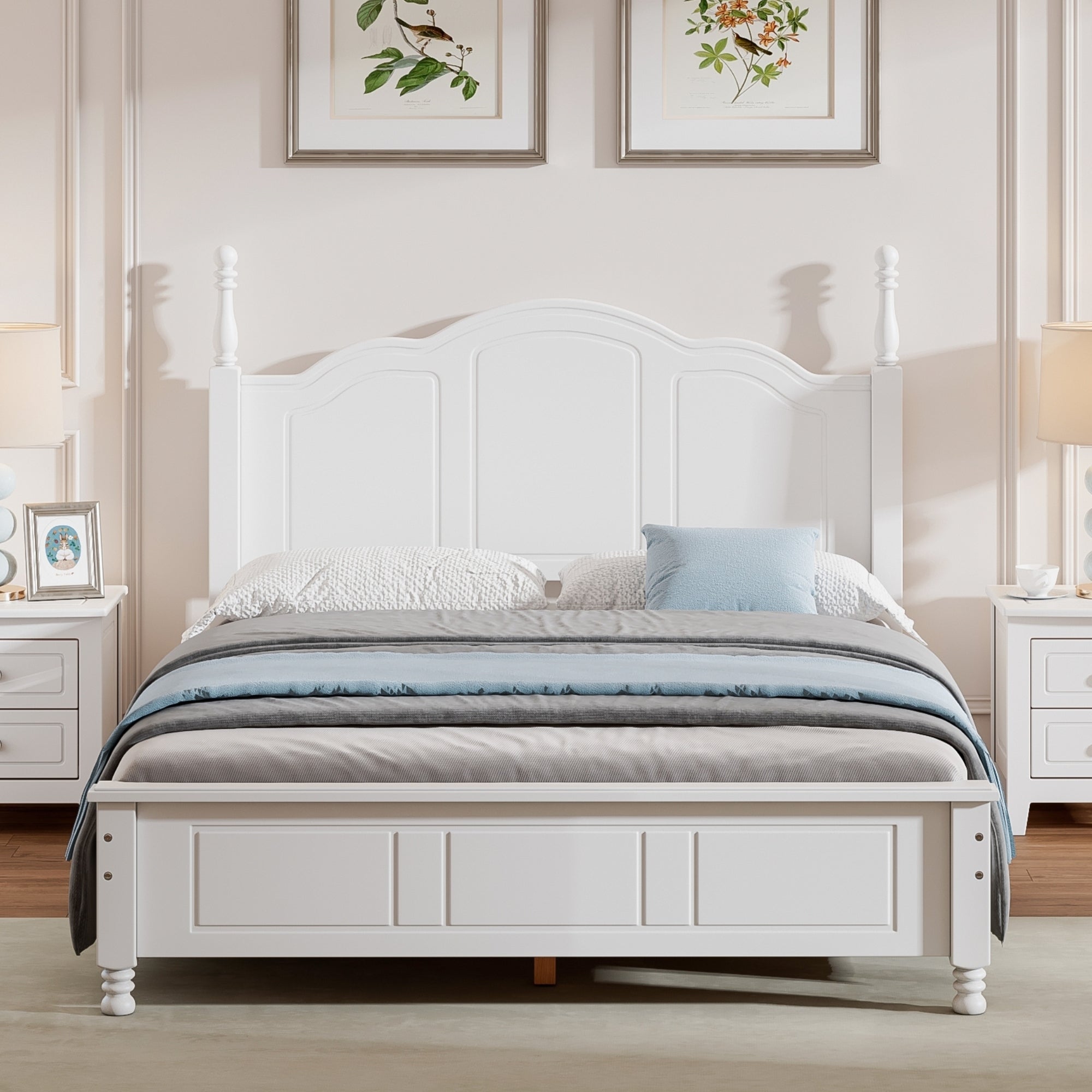 Full Size Wood Platform Bed Frame,Retro Style Platform Bed with Wooden Slat Support,White - Atlantic Fine Furniture Melbourne FL