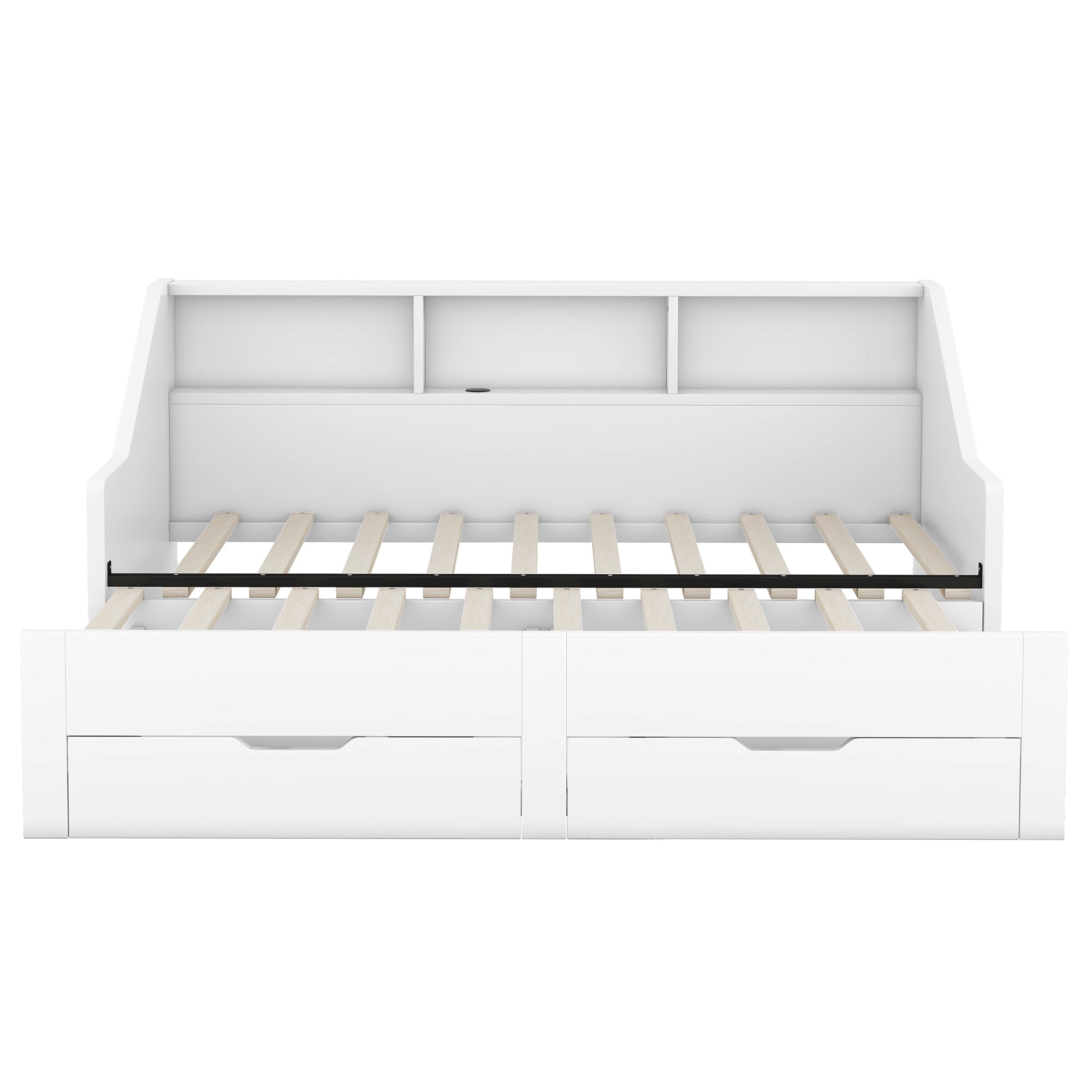 Twin to King Size Daybed Frame with Storage Bookcases and Two Drawers,Charging Design,White - Atlantic Fine Furniture Melbourne FL