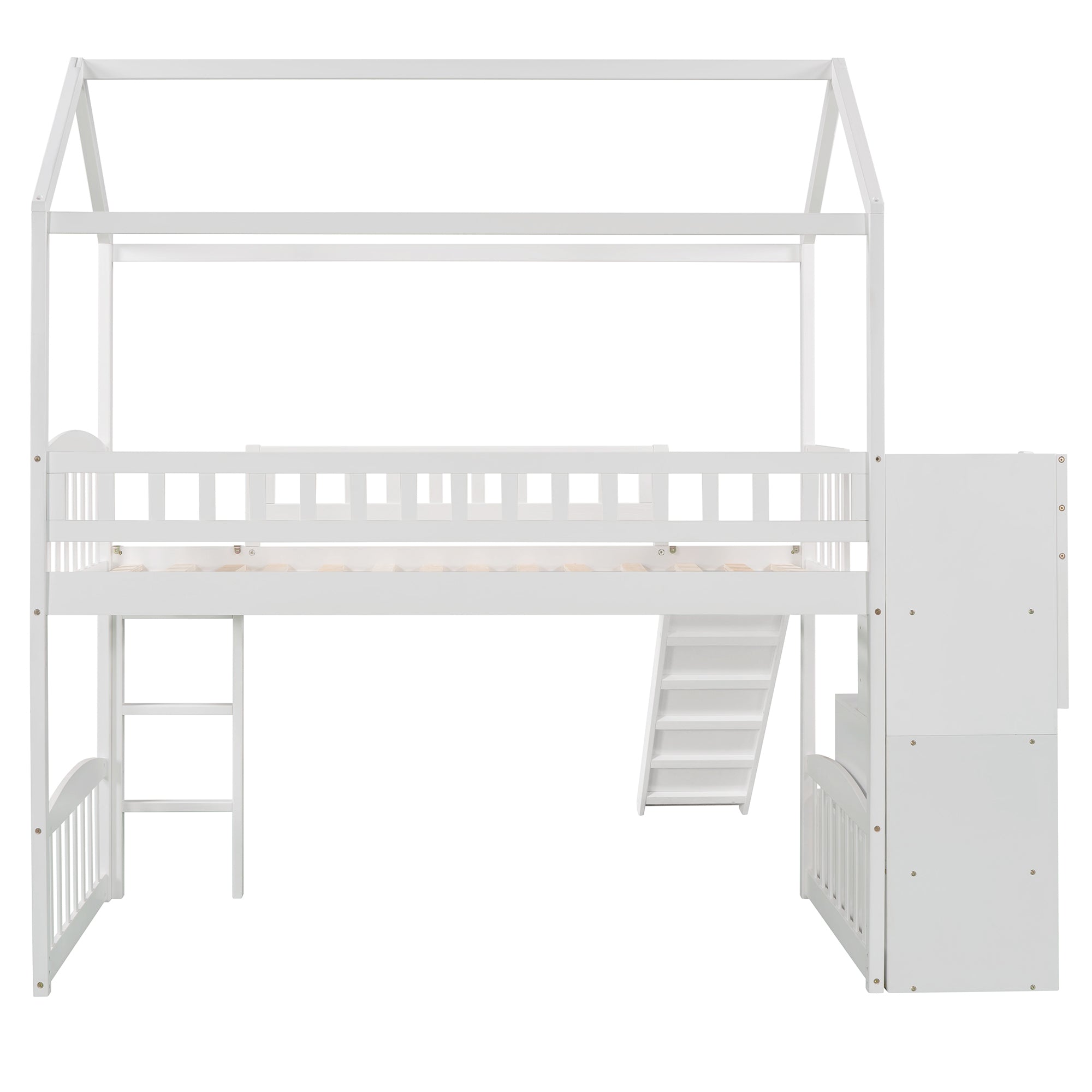 Twin Loft Bed with Two Drawers and Slide, House Bed with Slide, White (Old SKU: LP000130AAK) - Atlantic Fine Furniture Melbourne FL