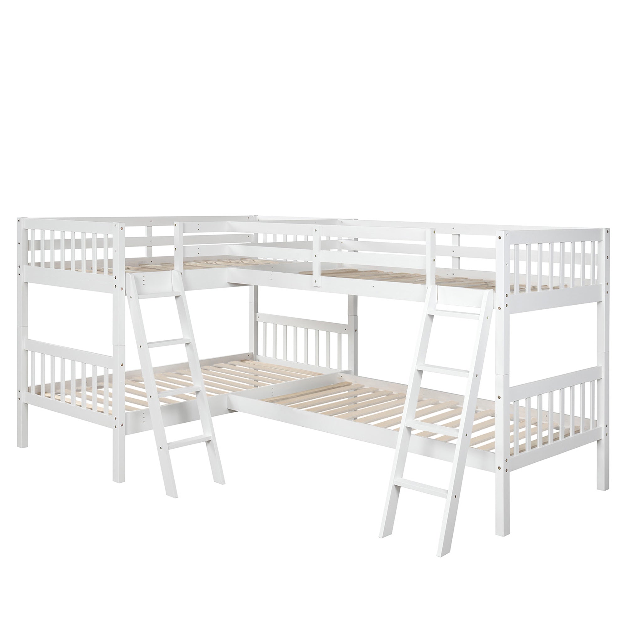 L-Shaped Bunk Bed with Ladder,Twin Size-Gray(OLD SKU :LP000020AAK)